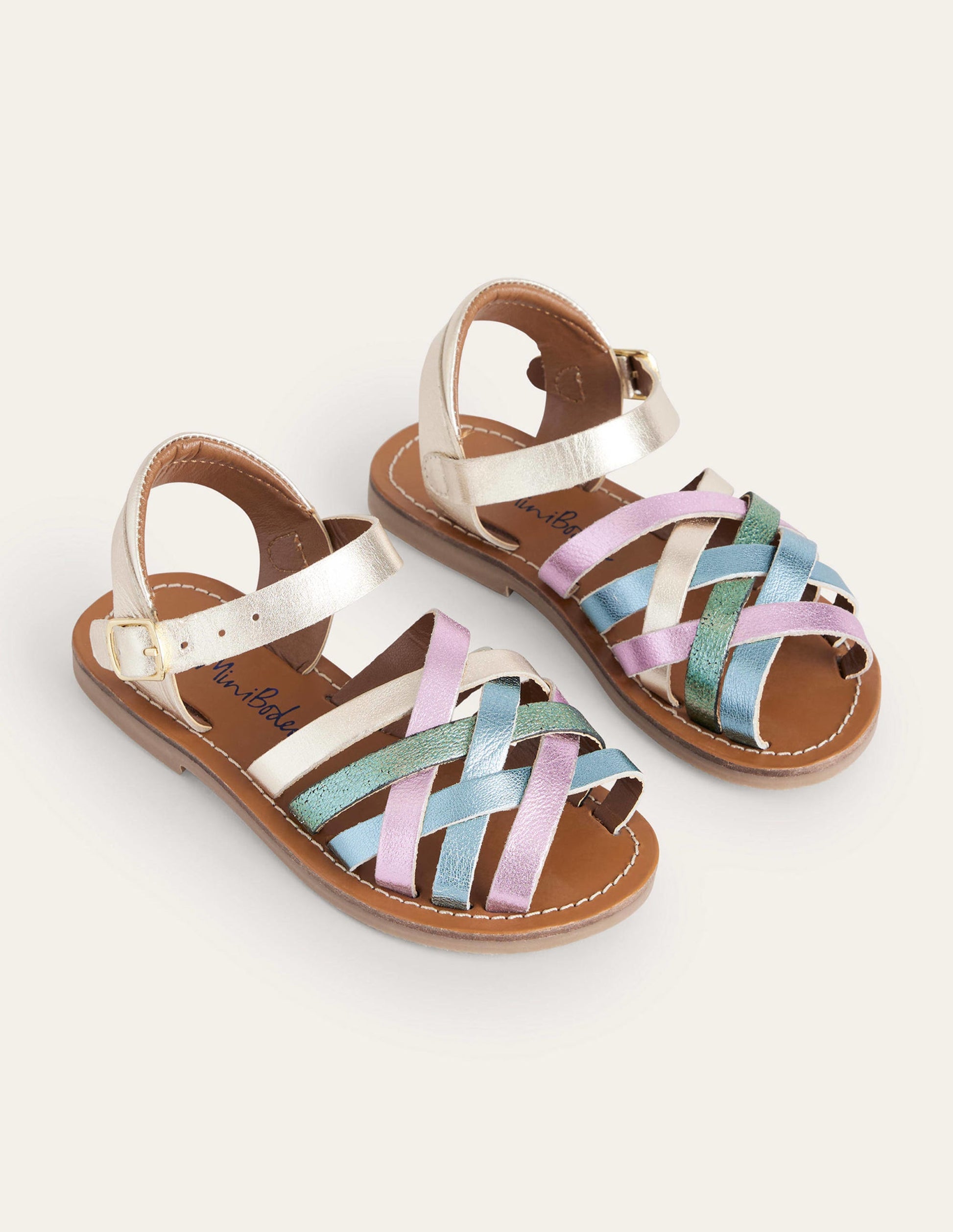 Sandalen mit Riemchen-Bunt, Metallic-2