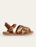 Sandalen mit Riemchen-Braun, Tiermuster