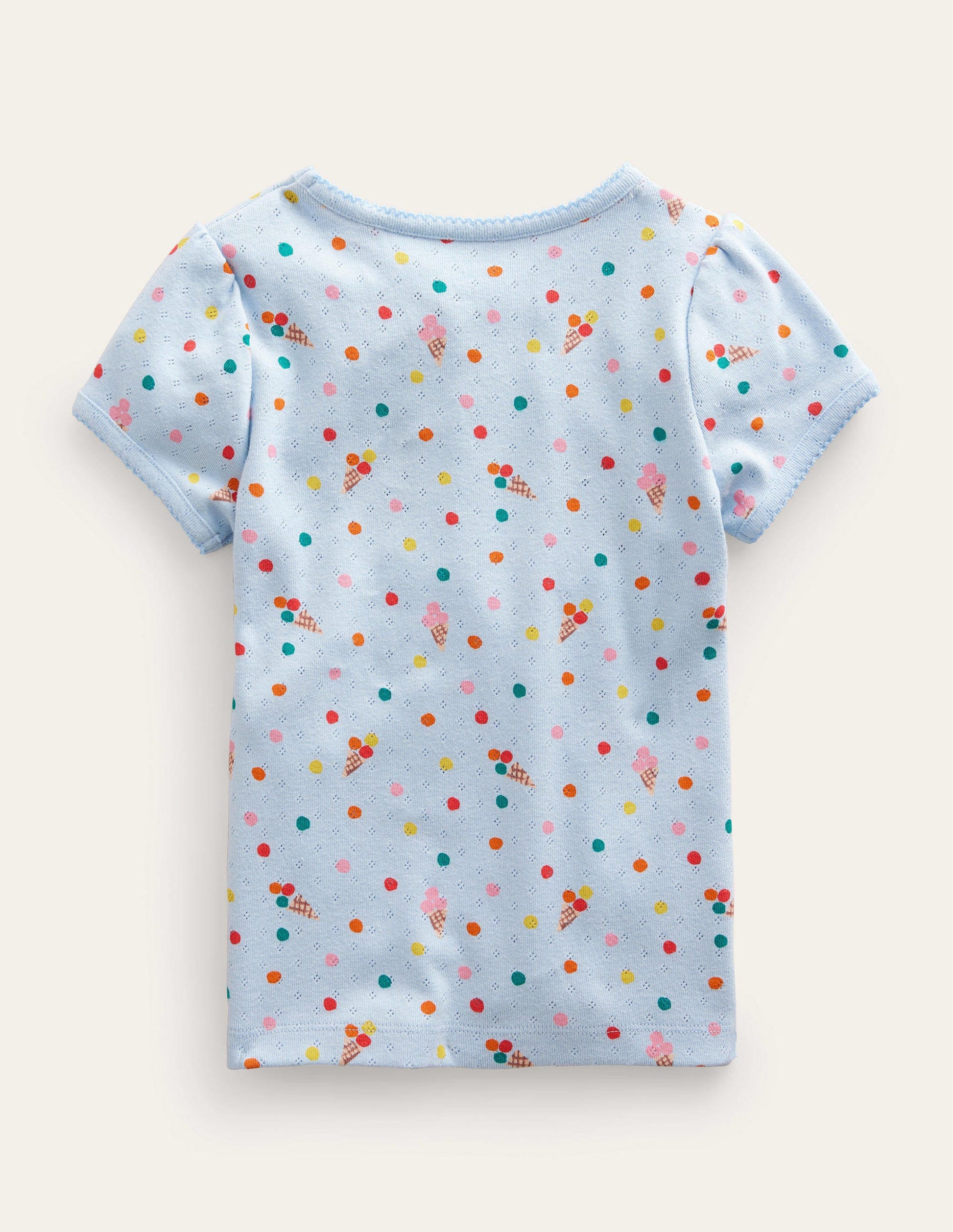 Top manches courtes en pointelle-Bleu, motif glaces-2