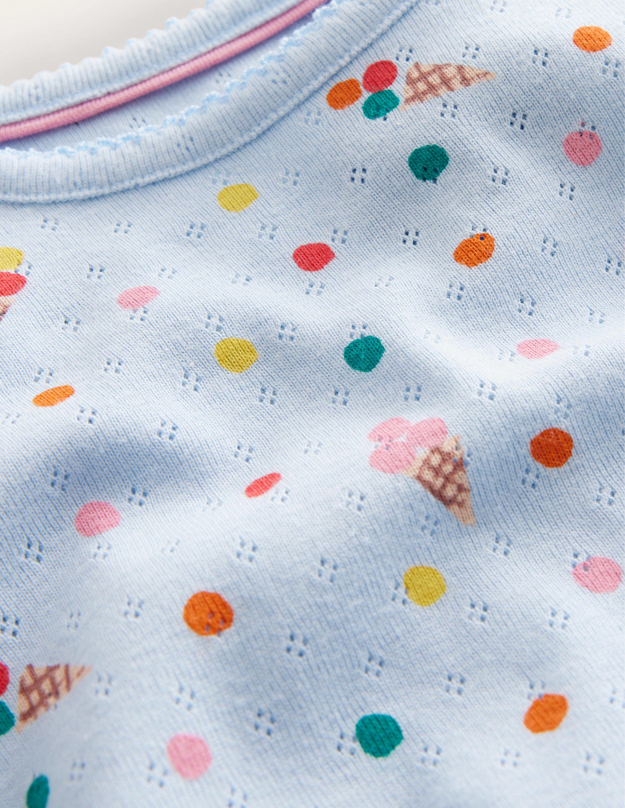 Top manches courtes en pointelle-Bleu, motif glaces - Image 3