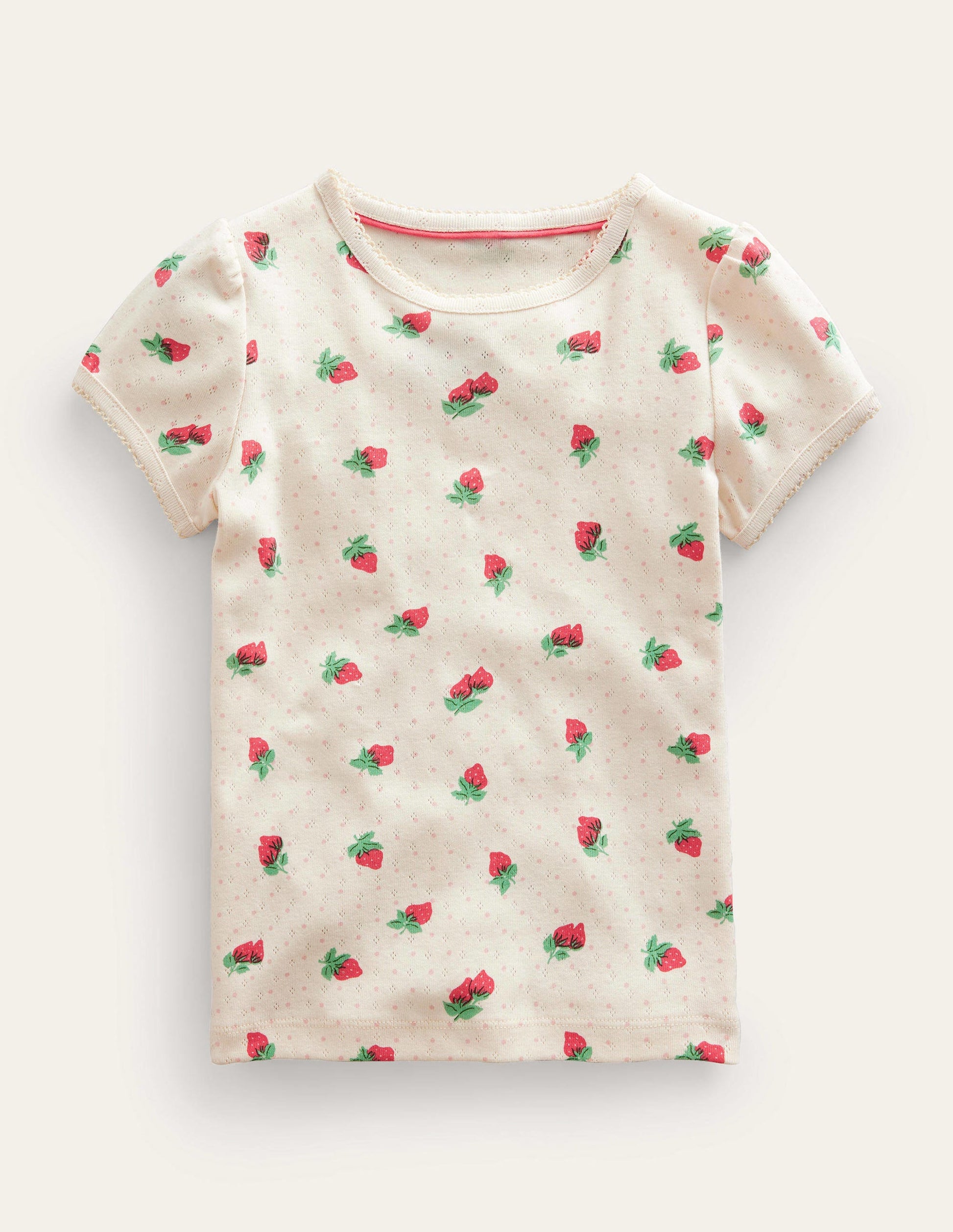 Kurzärmliges Pointelle-Oberteil-Naturweiß, Erdbeeren-1