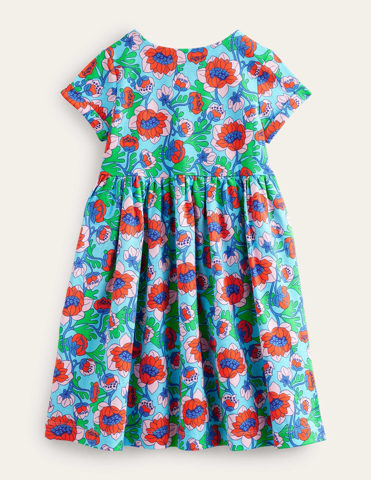 Fröhliches Jerseykleid-Meerblau, Mohnblumen