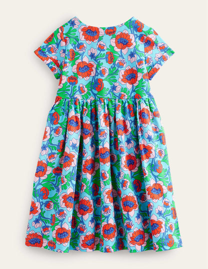 Fröhliches Jerseykleid-Meerblau, Mohnblumen-2