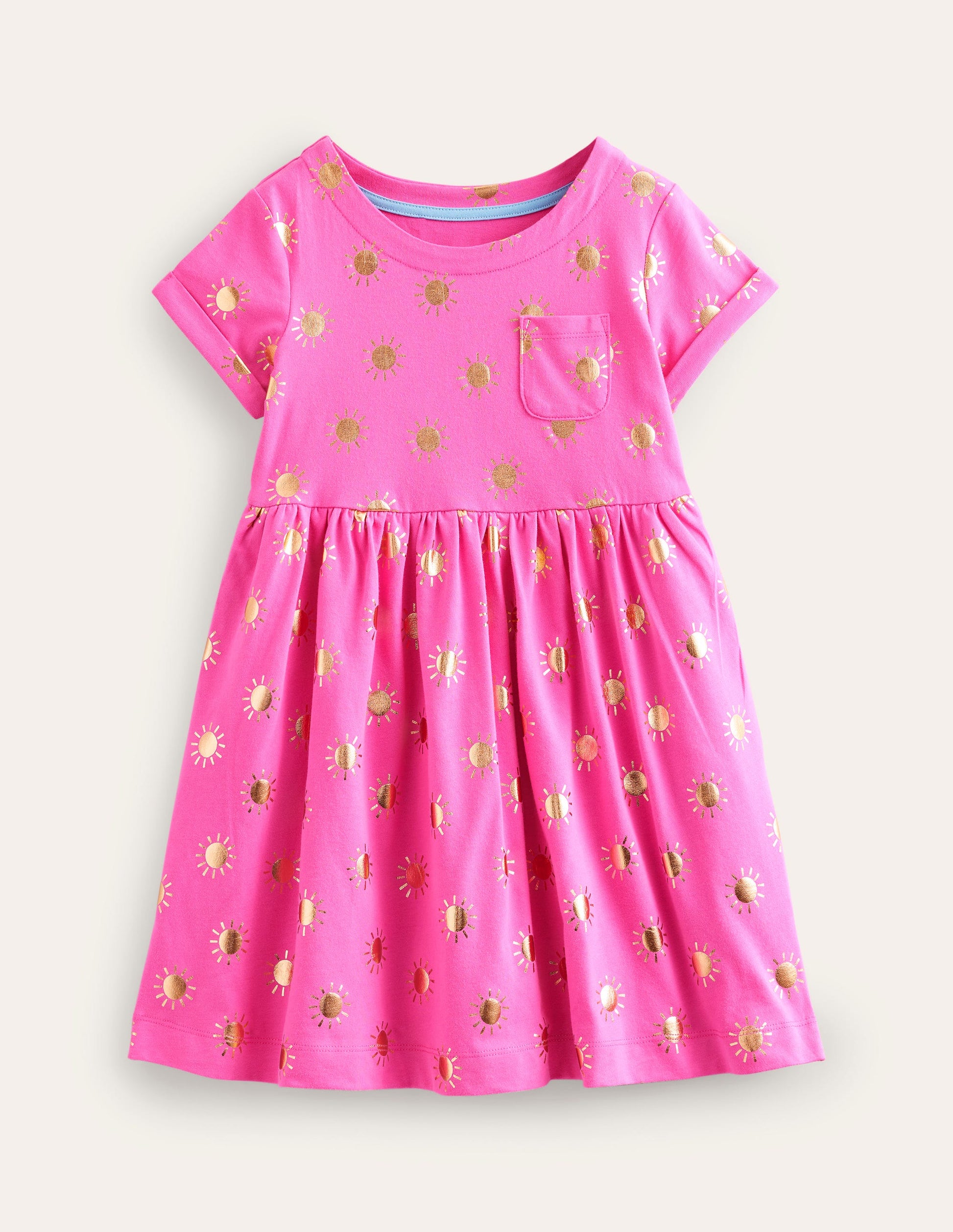 Short Sleeve Fun Jersey Dress-Tickled Pink/Gold Suns-1