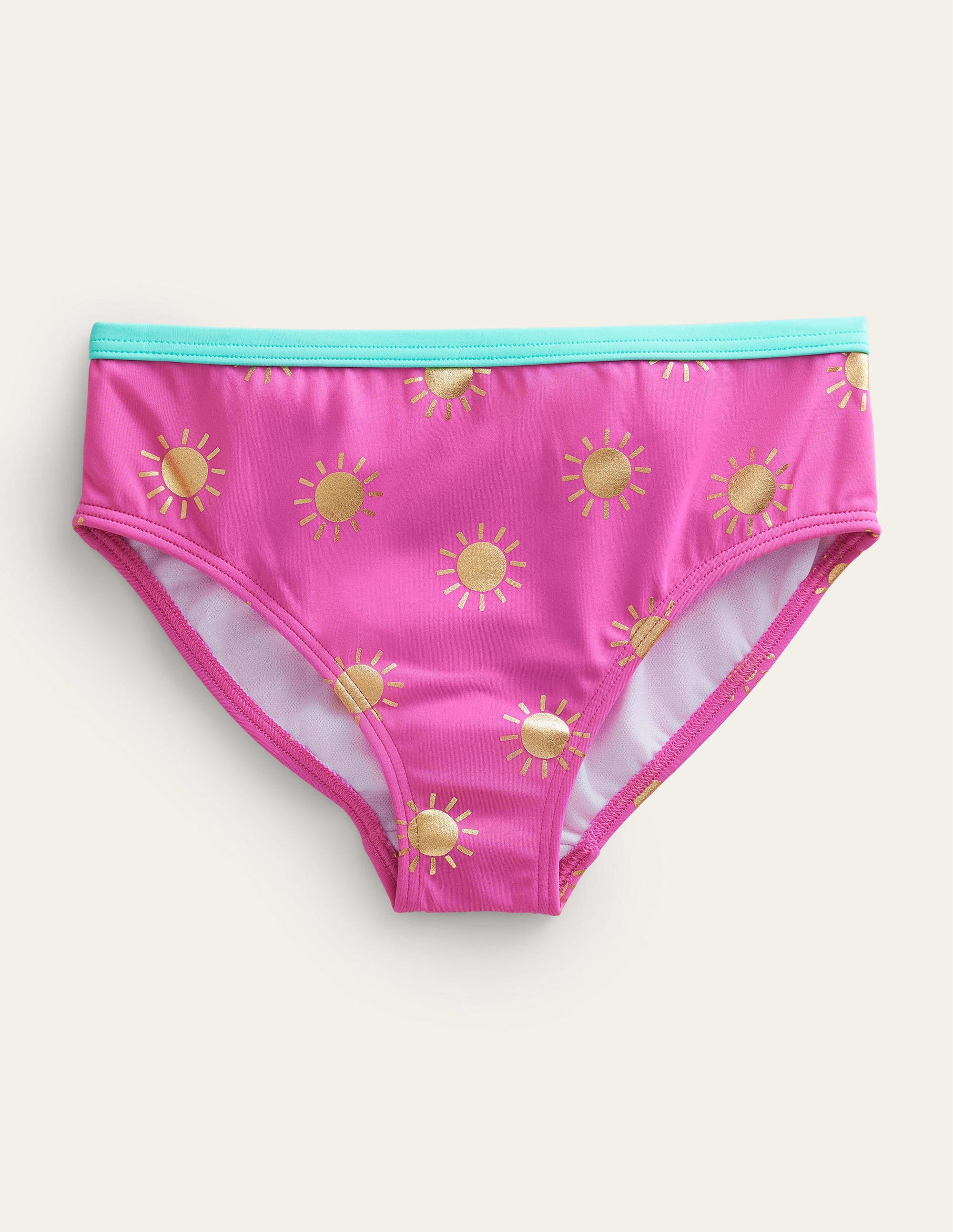 Patterned Bikini Bottoms-Tickled Pink Gold Foil Suns - Image 1