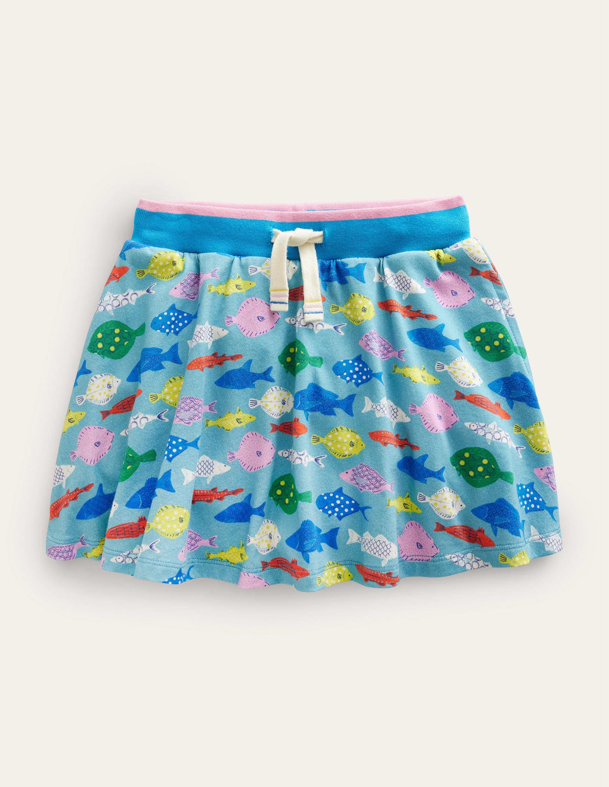 Jupe-short imprimée en jersey-Poisson bleu mer - Image 1