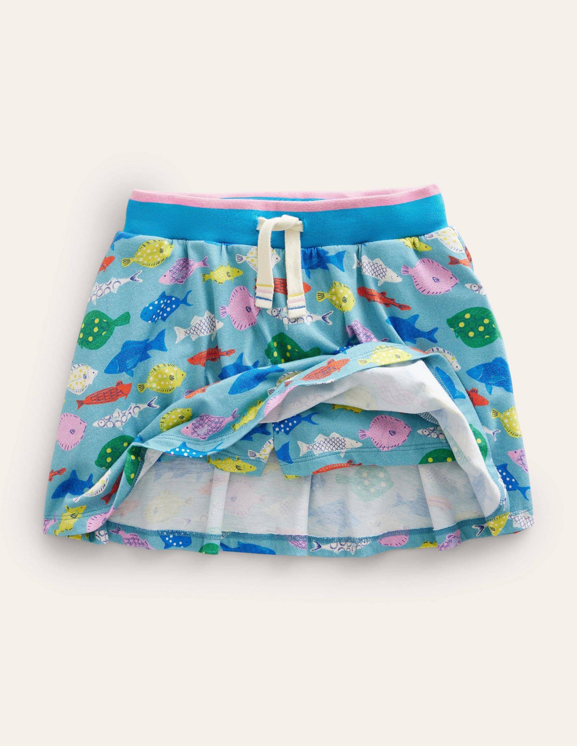 Jupe-short imprimée en jersey-Poisson bleu mer - Image 4