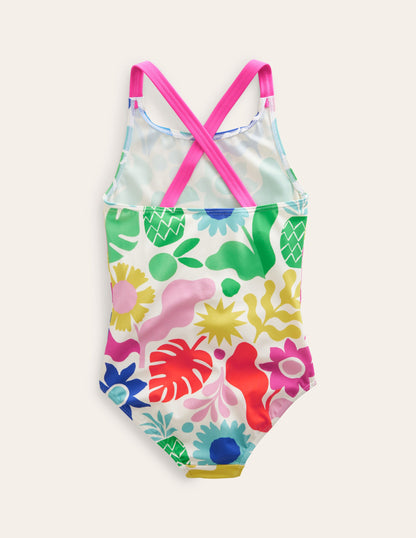 Maillot de bain imprimé croisé dans le dos-Motif géométrique multicolore-3