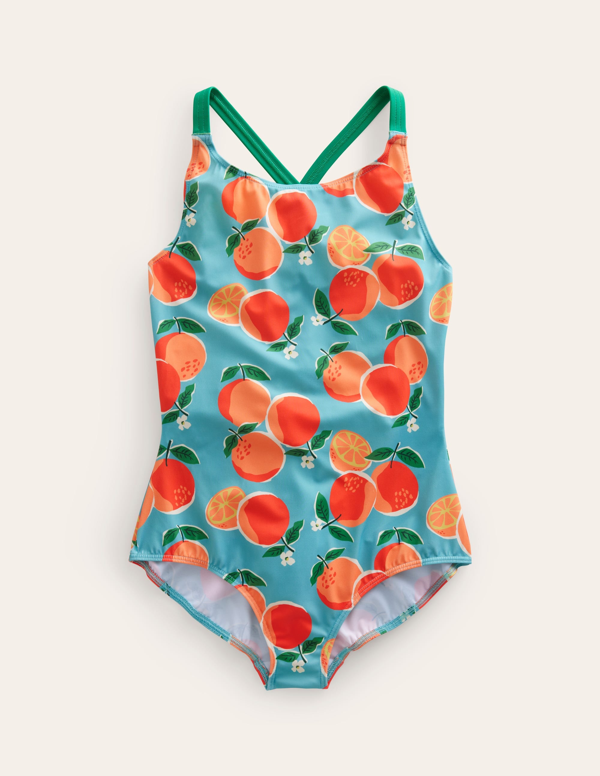 Maillot de bain imprimé croisé dans le dos-Bleu aigue-marine, motif Oranges - Image 1
