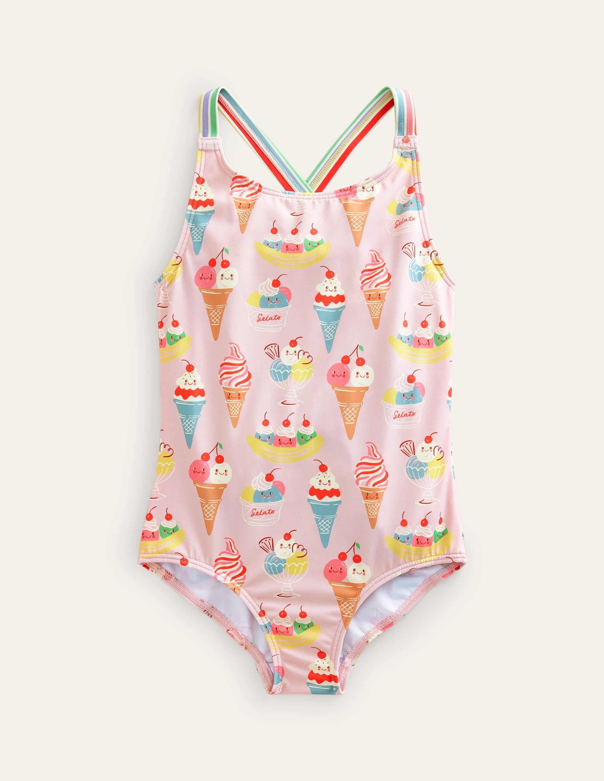 Maillot de bain imprimé croisé dans le dos-Rose tourmaline, motif Ice Cream - Image 1