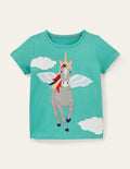 T-shirt à motif recto verso-Licorne volante vert libellule