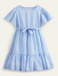 Tailliertes und ausgestelltes Kleid-Penzance-Blau/Naturweiß