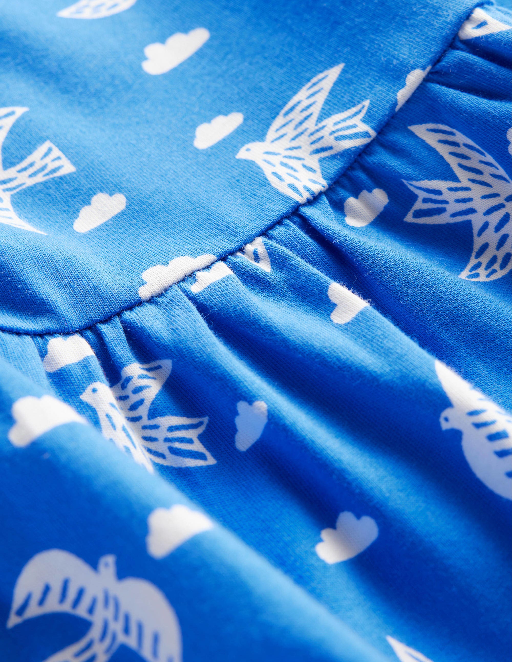 Kleid mit Puffärmeln-Blau, Vögel - Image 3