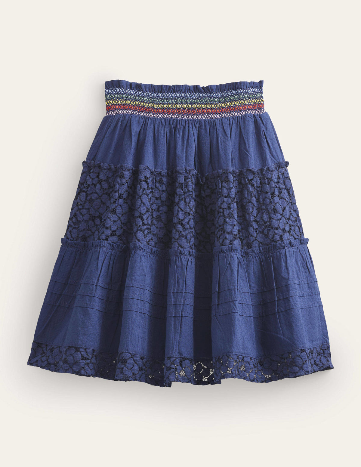 Gesmokter Midi-Rock mit Stufen-Schuluniform-Marineblau - Image 2
