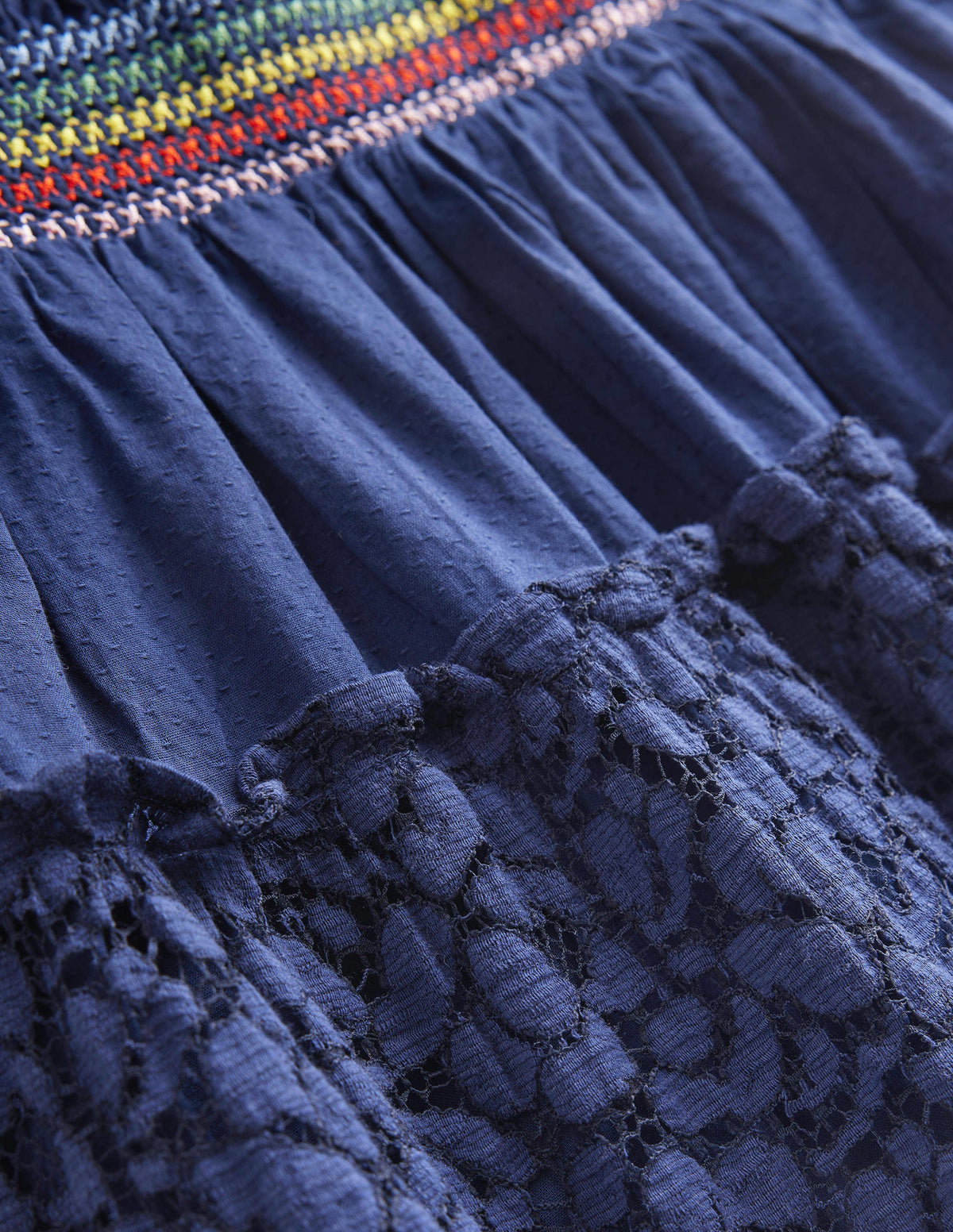 Gesmokter Midi-Rock mit Stufen-Schuluniform-Marineblau-3