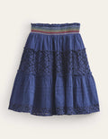 Gesmokter Midi-Rock mit Stufen-Schuluniform-Marineblau