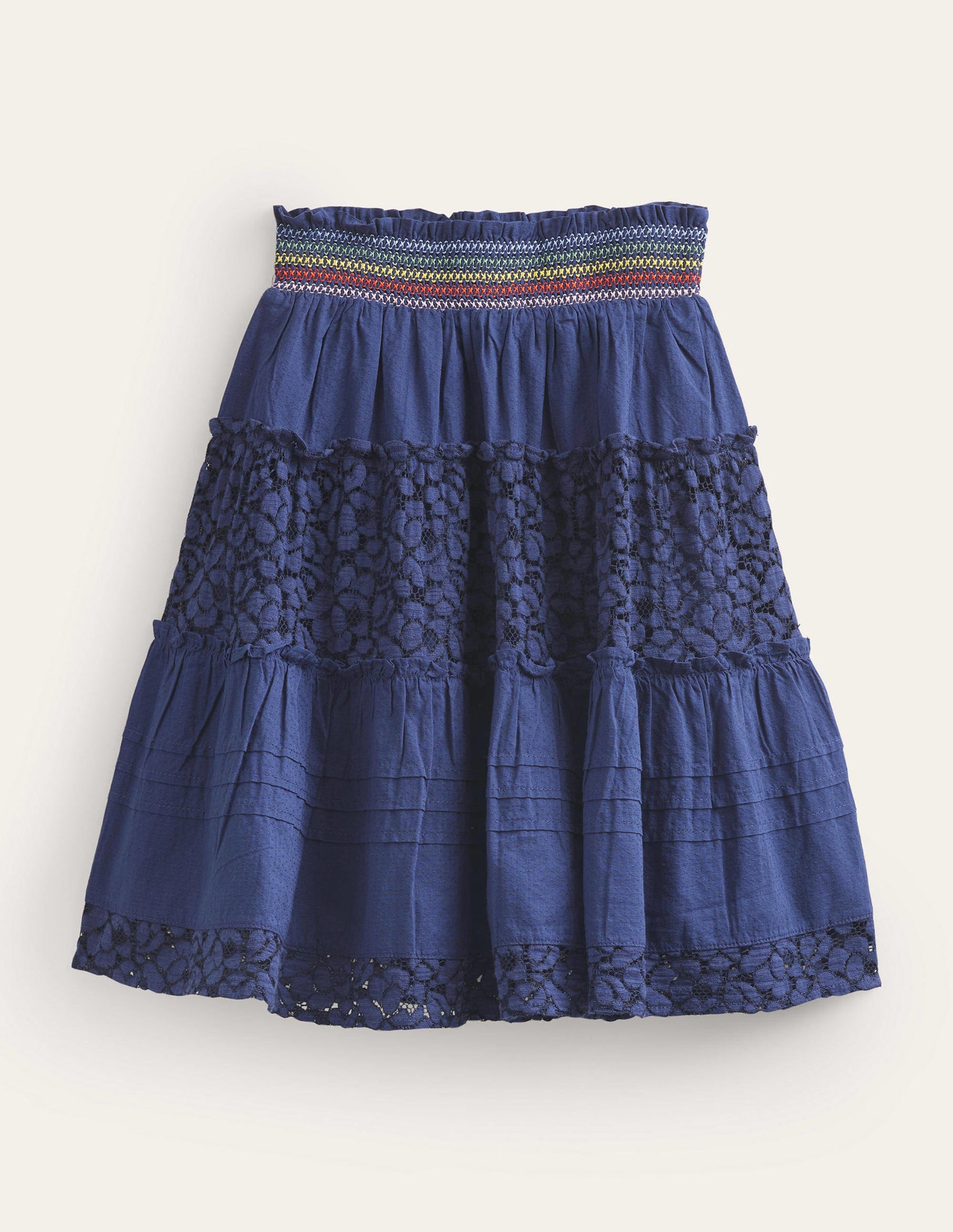 Gesmokter Midi-Rock mit Stufen-Schuluniform-Marineblau-1