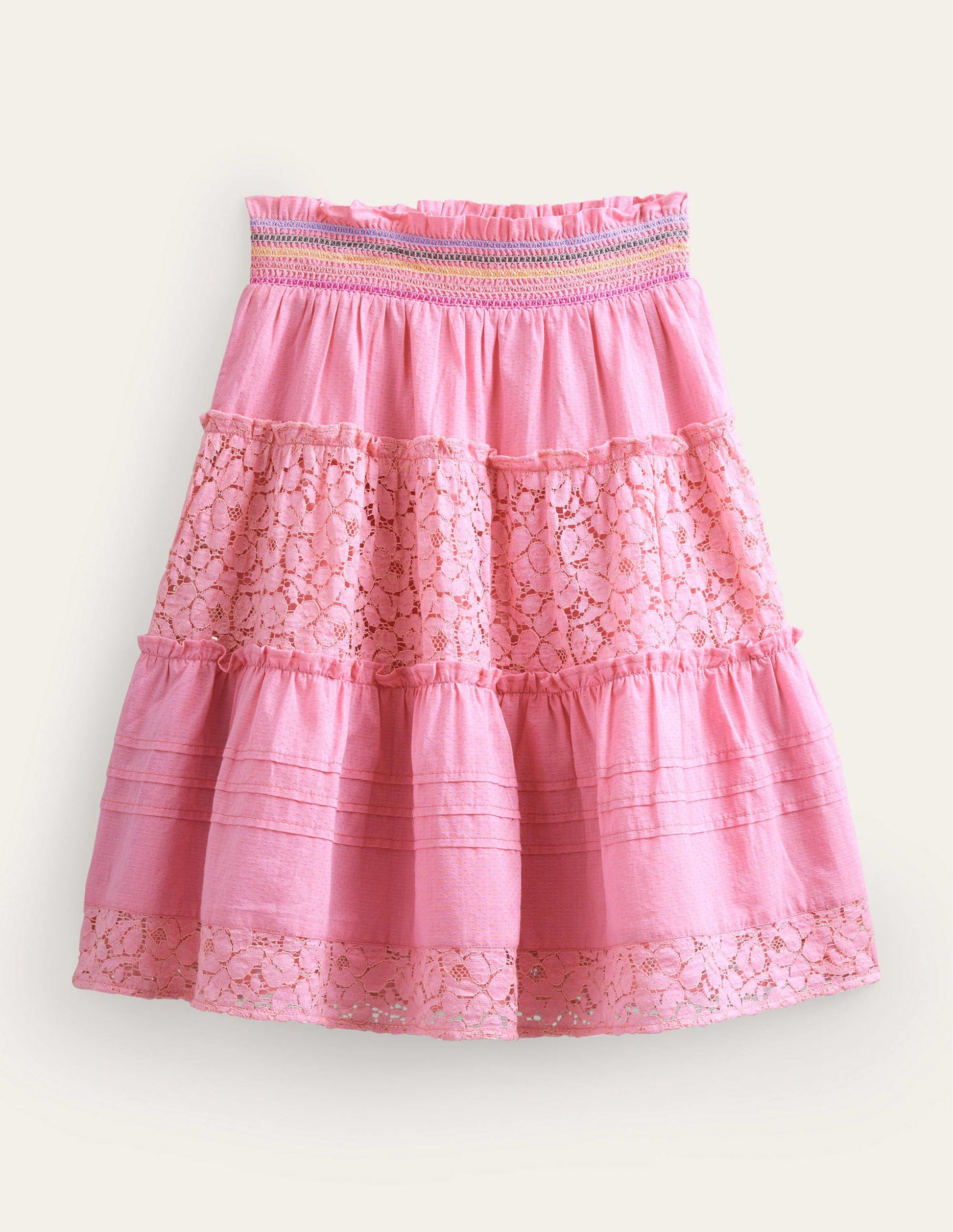 Jupe midi à smocks et volants-Rose formica-1