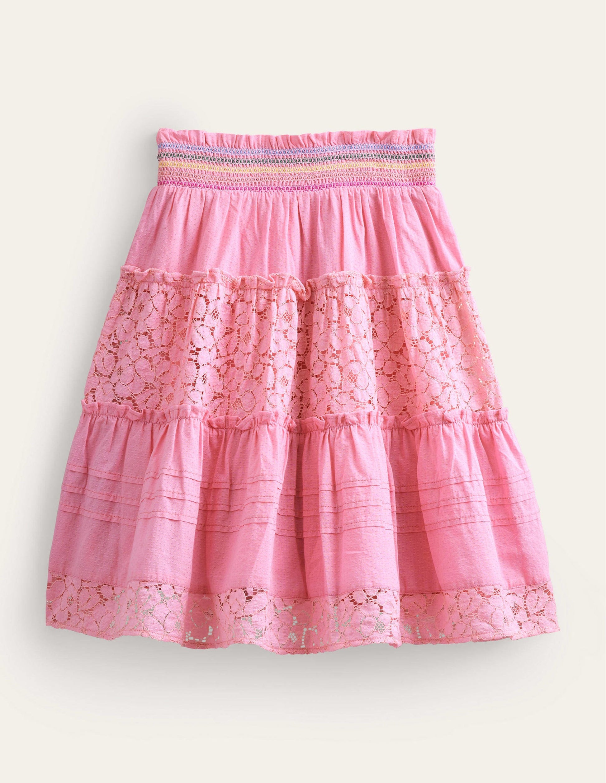 Jupe midi à smocks et volants-Rose formica-2