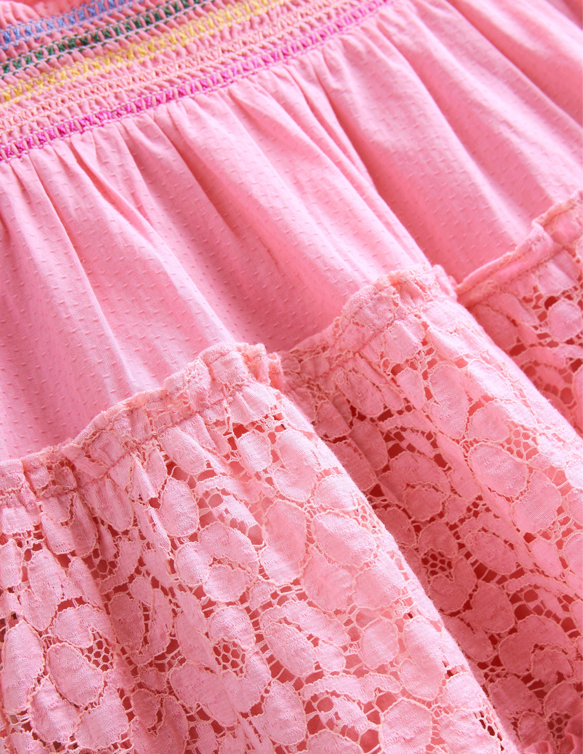 Jupe midi à smocks et volants-Rose formica - Image 3