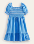 Robe de vacances à fronces-Bleu penzance