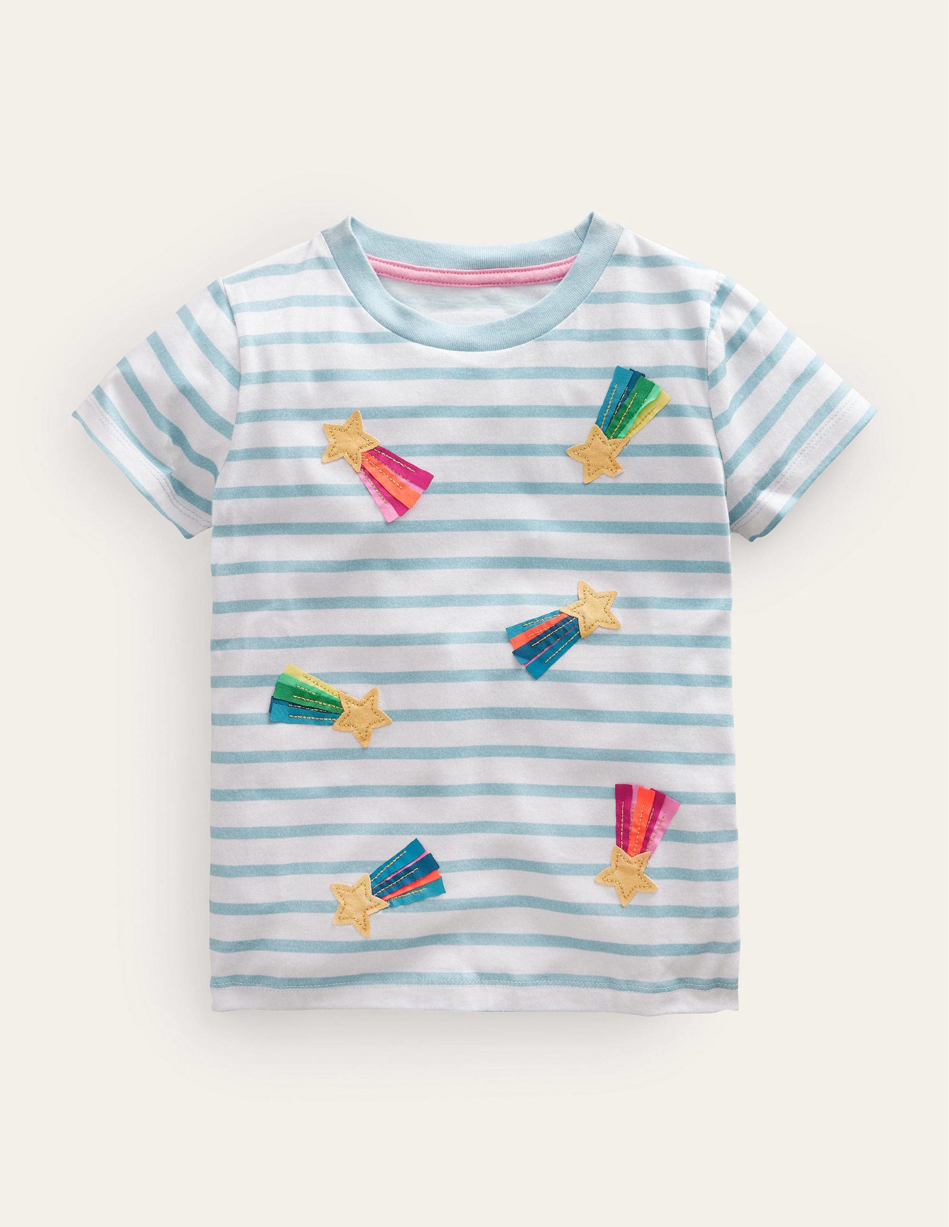 T-Shirt mit Flatterdetails-Meerblau/Naturweiß, Sterne-1