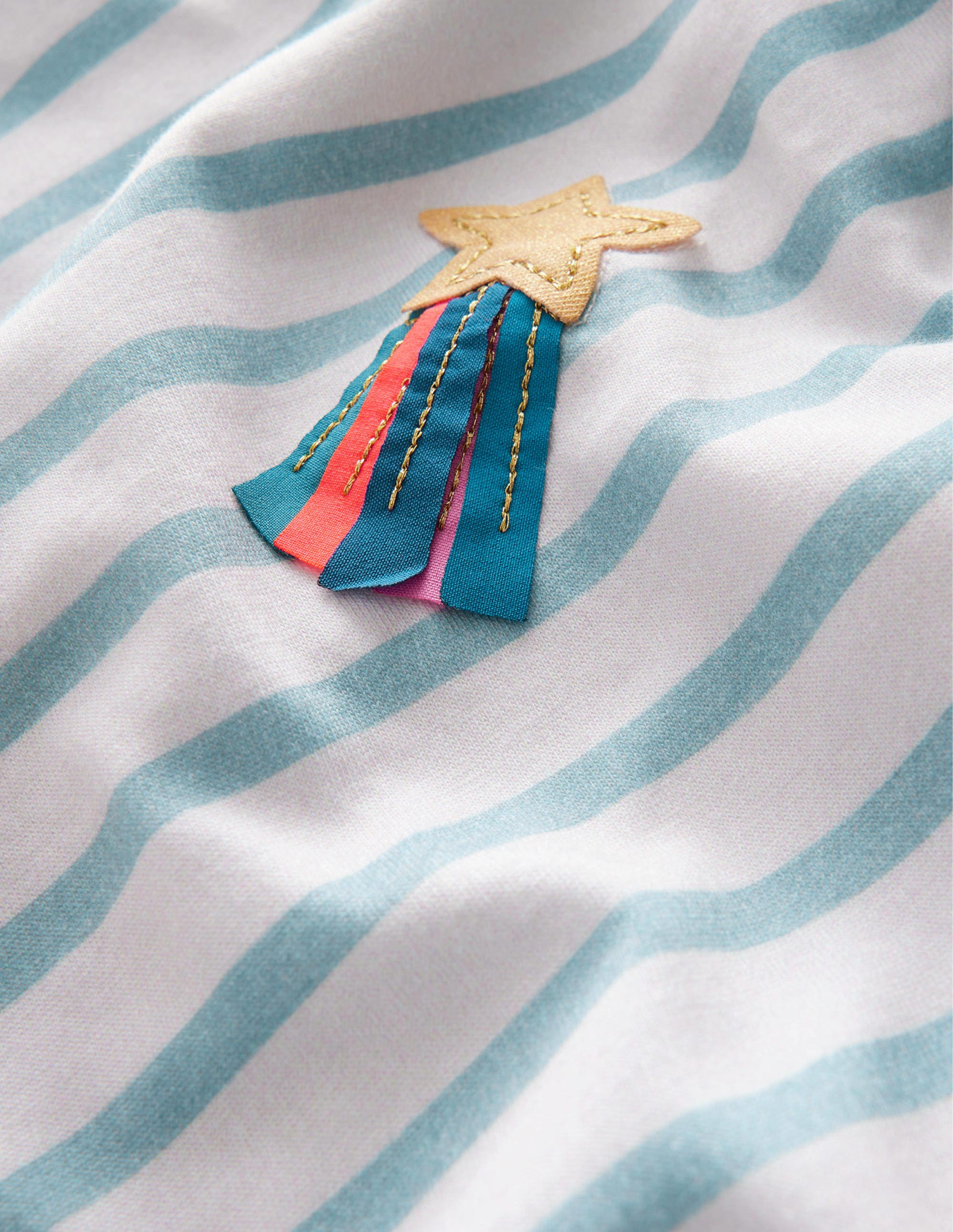 T-Shirt mit Flatterdetails-Meerblau/Naturweiß, Sterne - Image 3