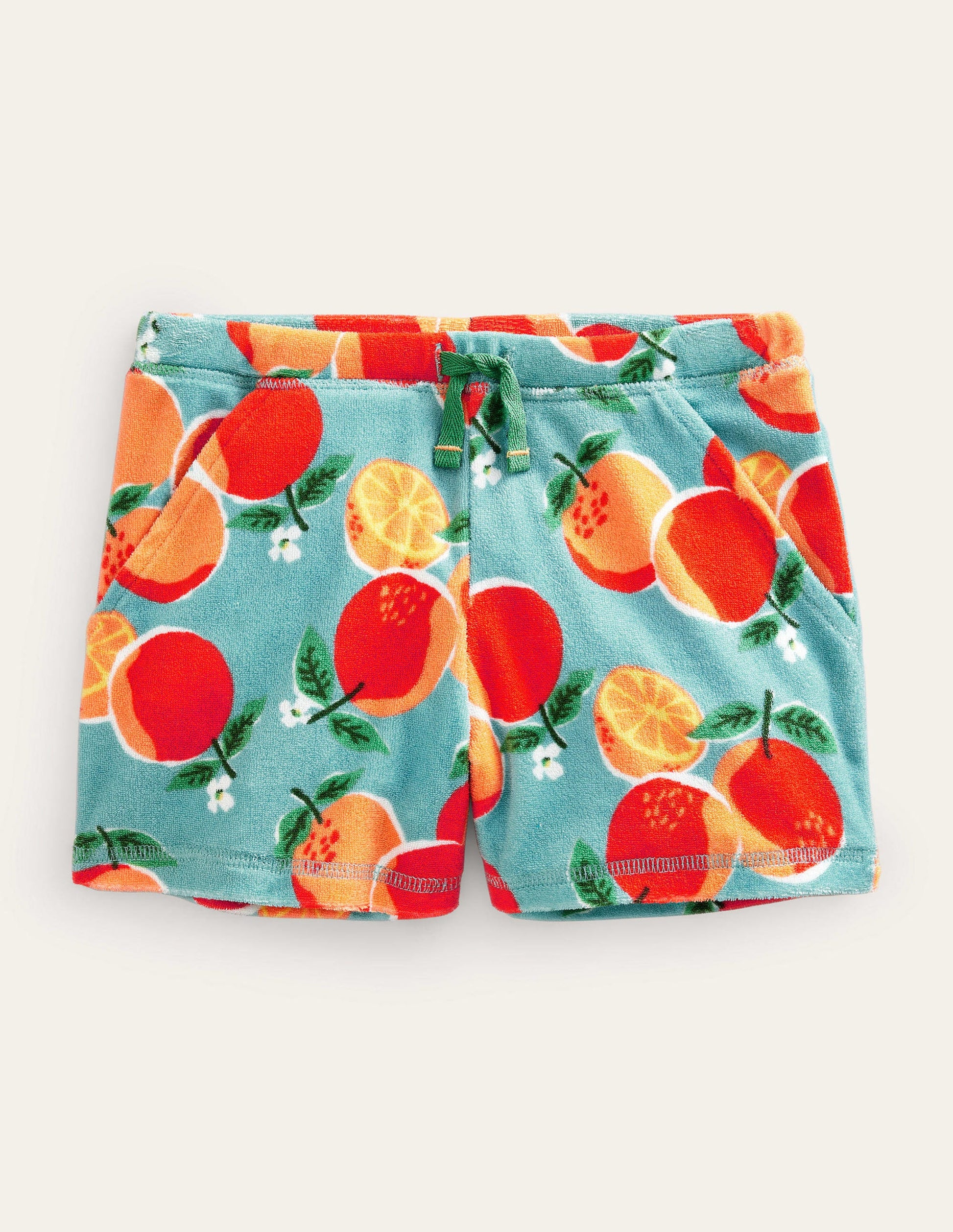 Gemusterte Frottee-Shorts-Meerblau, Orangen-1