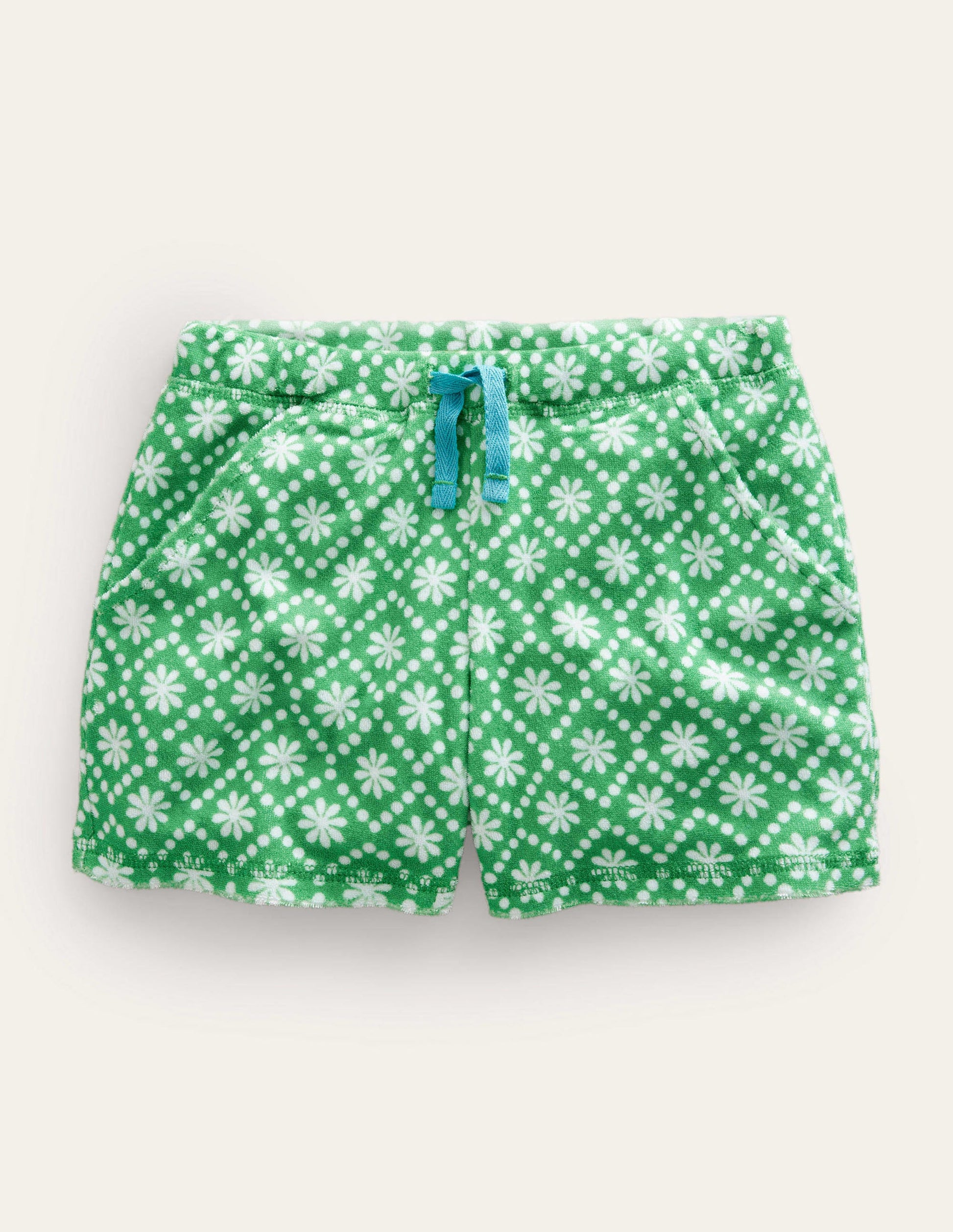 Gemusterte Frottee-Shorts-Schuluniform-Grün, Gänseblümchen-1
