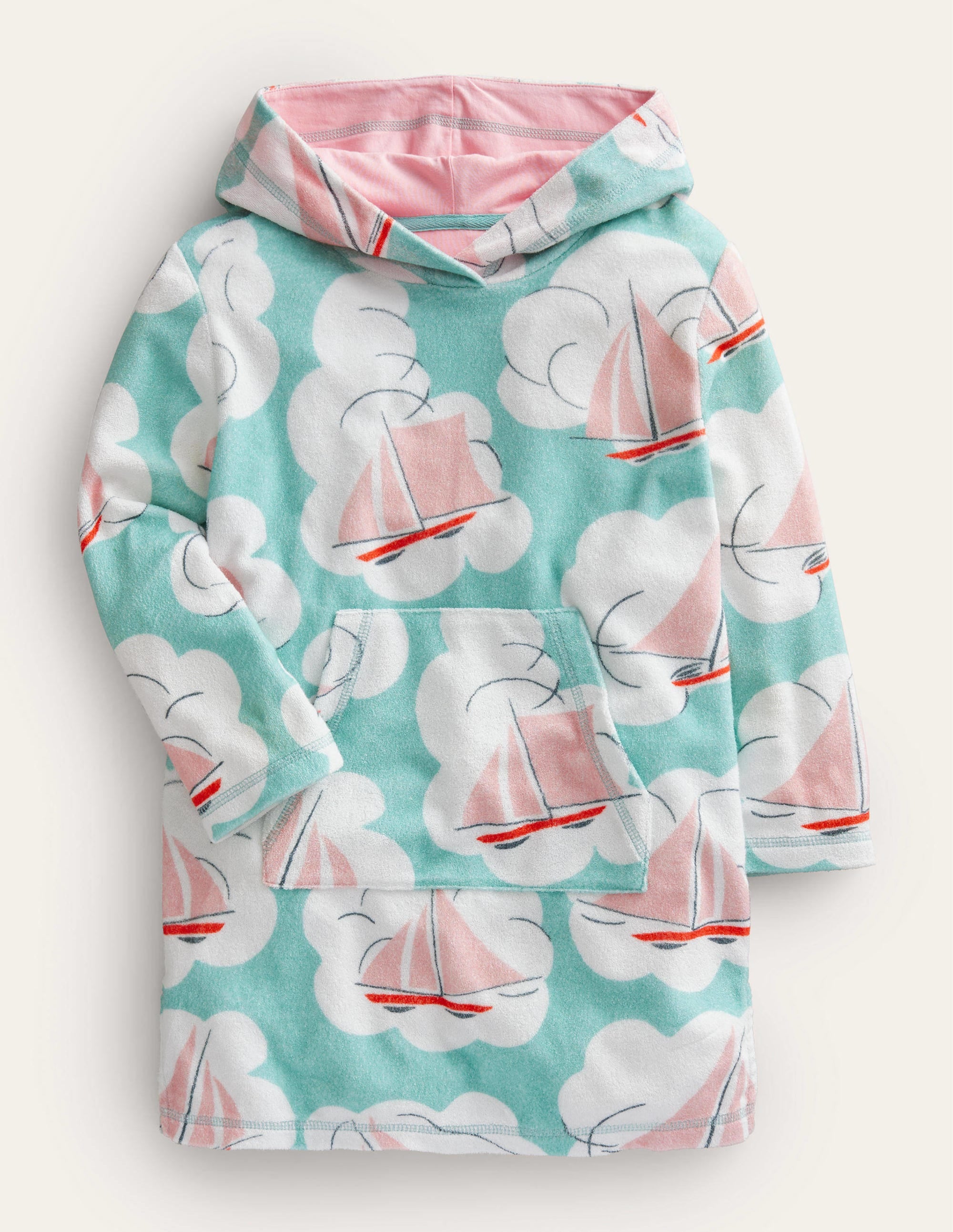 Gemustertes Frottee-Strandkleid-Meerblau, Boote - Image 1