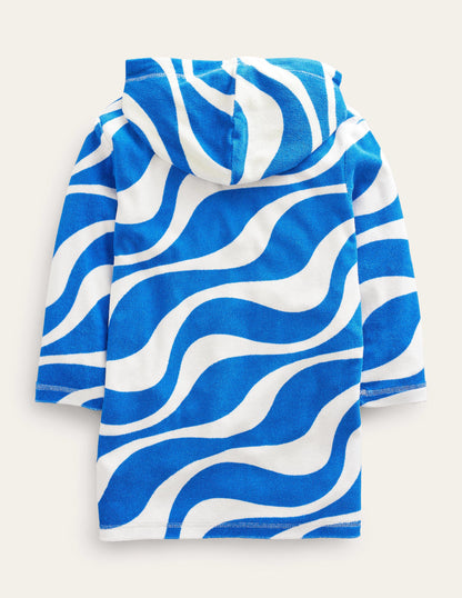 Robe de plage imprimée en éponge-Vagues bleu cabanon-2