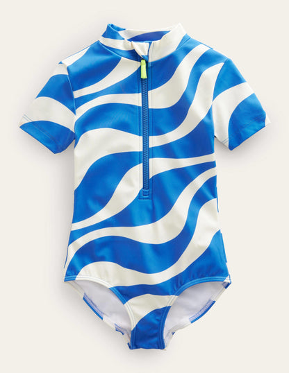 Maillot de bain à manches courtes-Ivoire et vague bleu cabanon-4