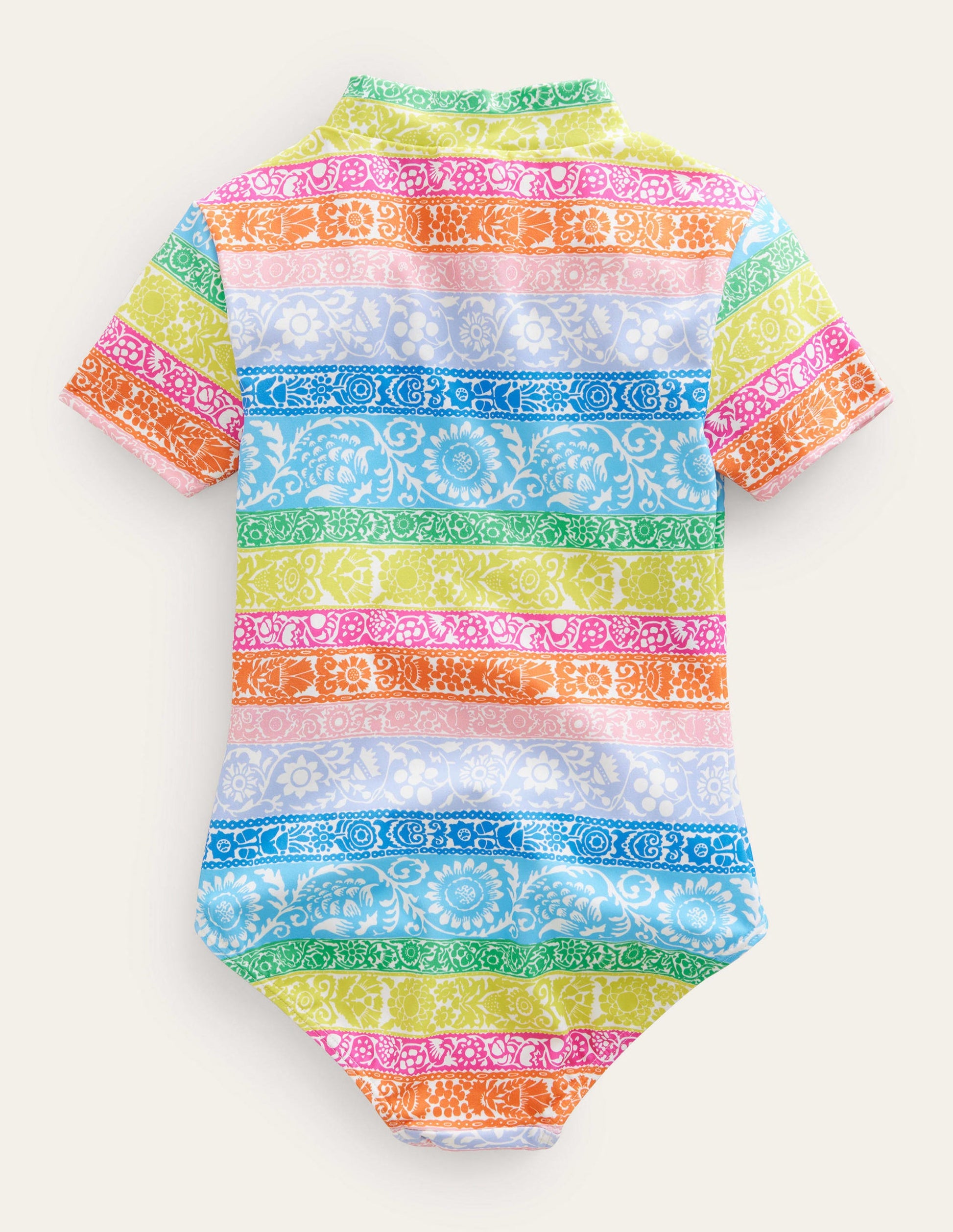 Maillot de bain à manches courtes-Ivoire, rayé papier-peint multicolore-2