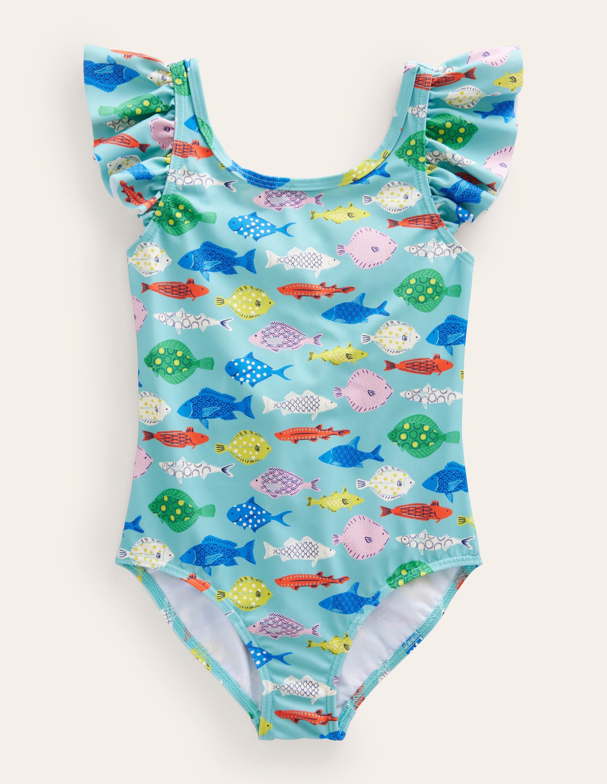 Badeanzug mit Flatterärmeln-Meerblau/Bunt, Fische-1