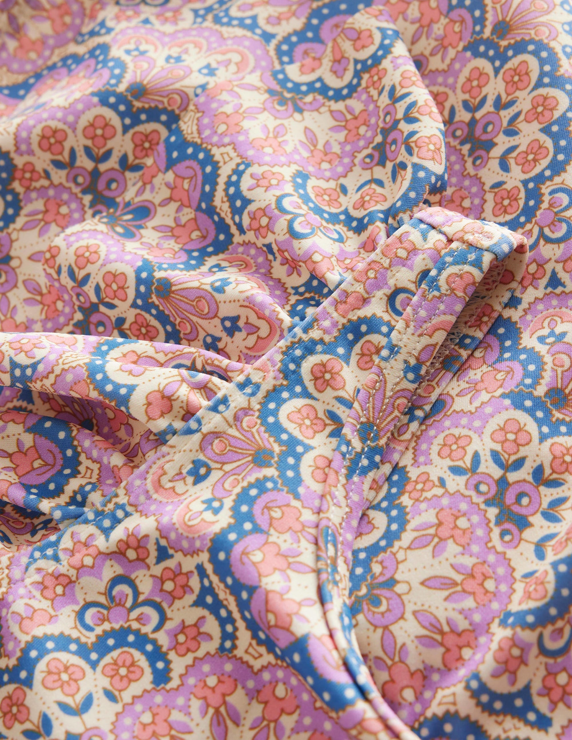 Badeanzug mit Flatterärmeln-Lila/Pfirsichsorbet, Paisleymuster - Image 3