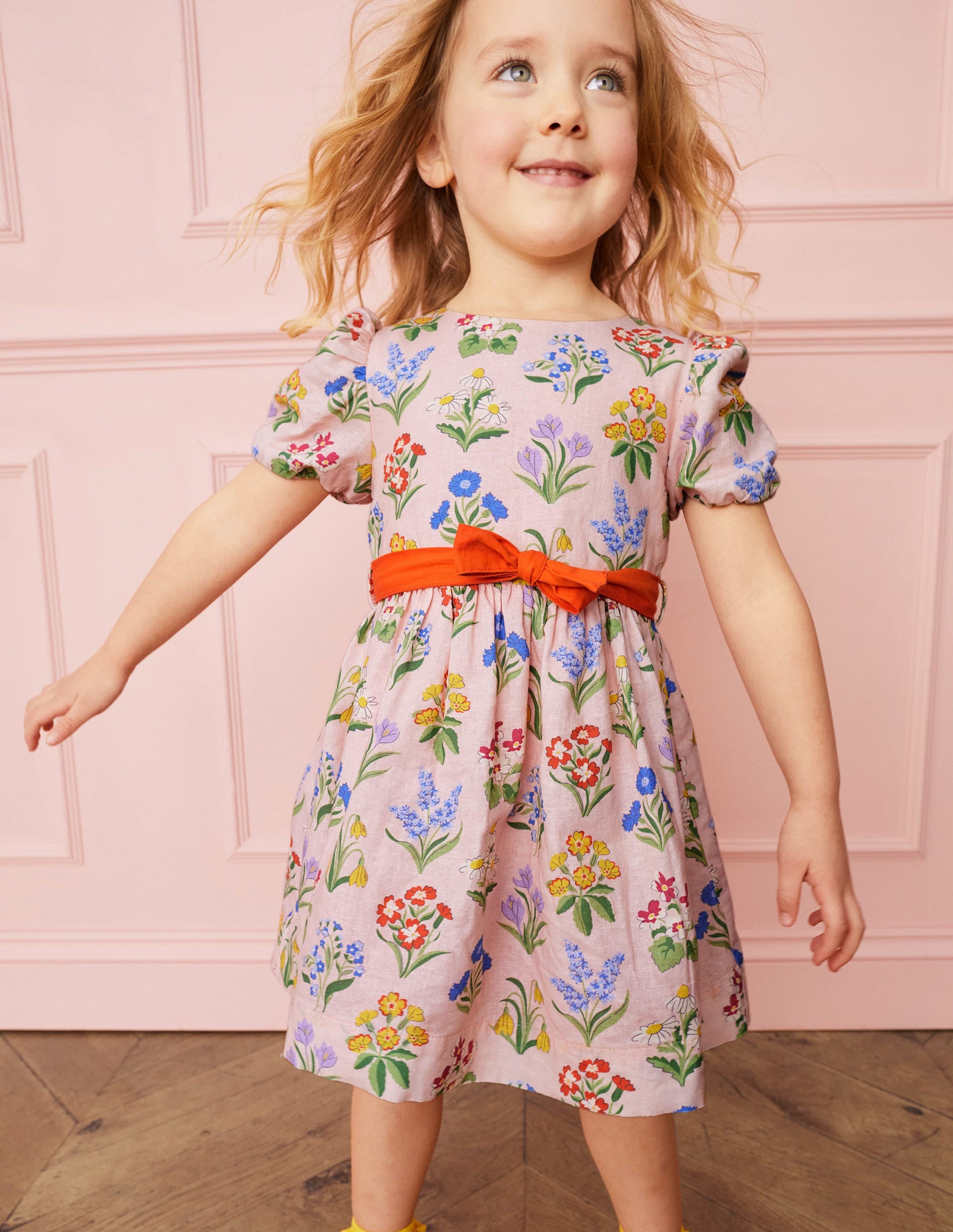 Robe vintage en coton et lin-Fleurs rose ancien - Image 4