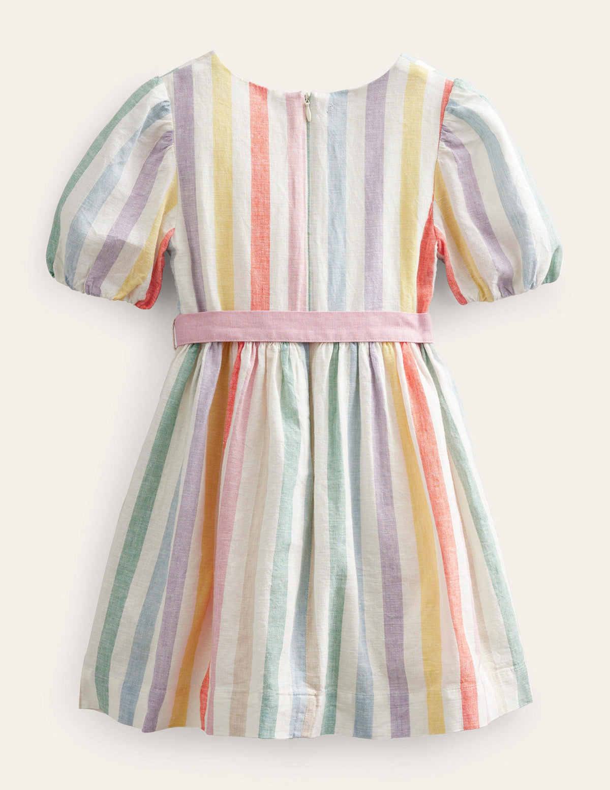 Vintage-Kleid aus Baumwolle und Leinen-Butterblumengelb/Zultanitgrün, Regenbogenstreifen - Image 2