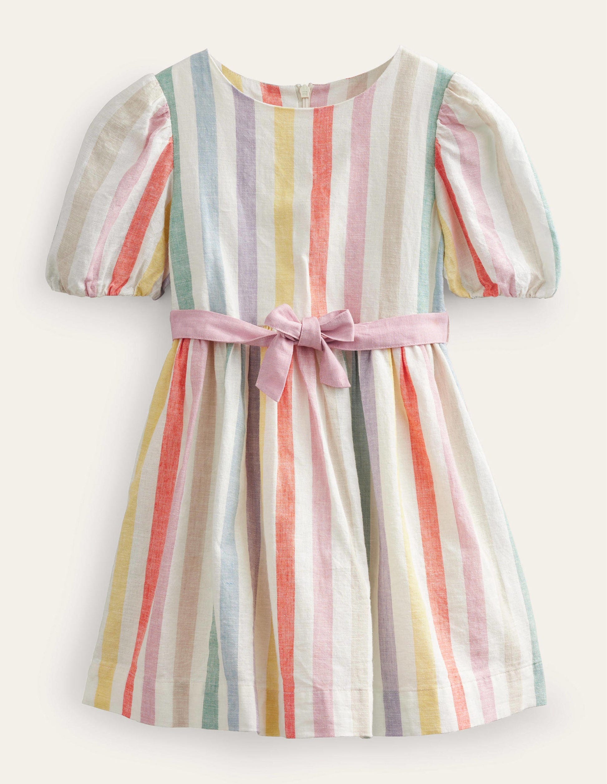 Vintage-Kleid aus Baumwolle und Leinen-Butterblumengelb/Zultanitgrün, Regenbogenstreifen-1