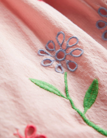 Ausgestelltes Kleid mit Lochstickerei-Blassrosa