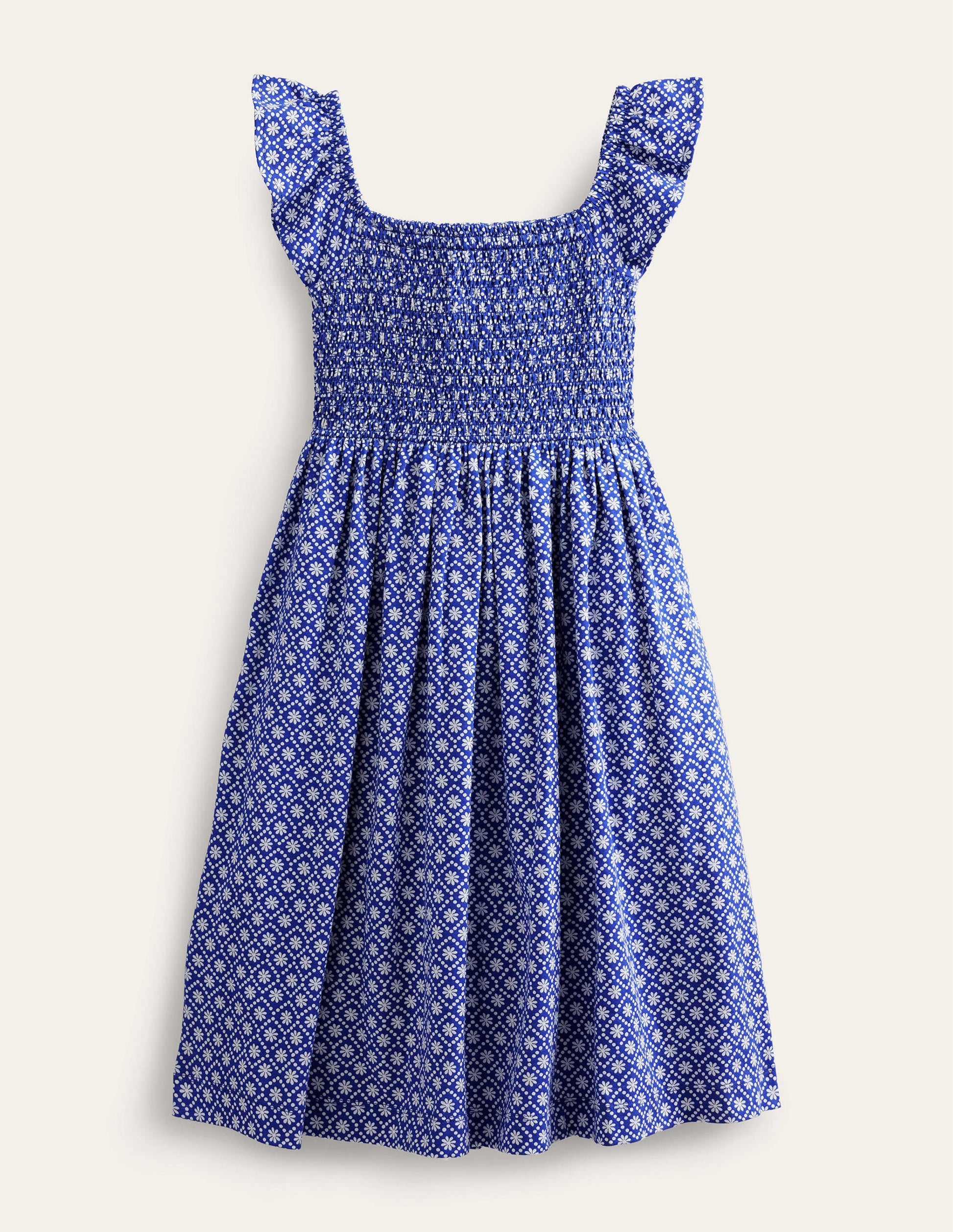 Gerafftes Jerseykleid-Blau, Gänseblümchen-1