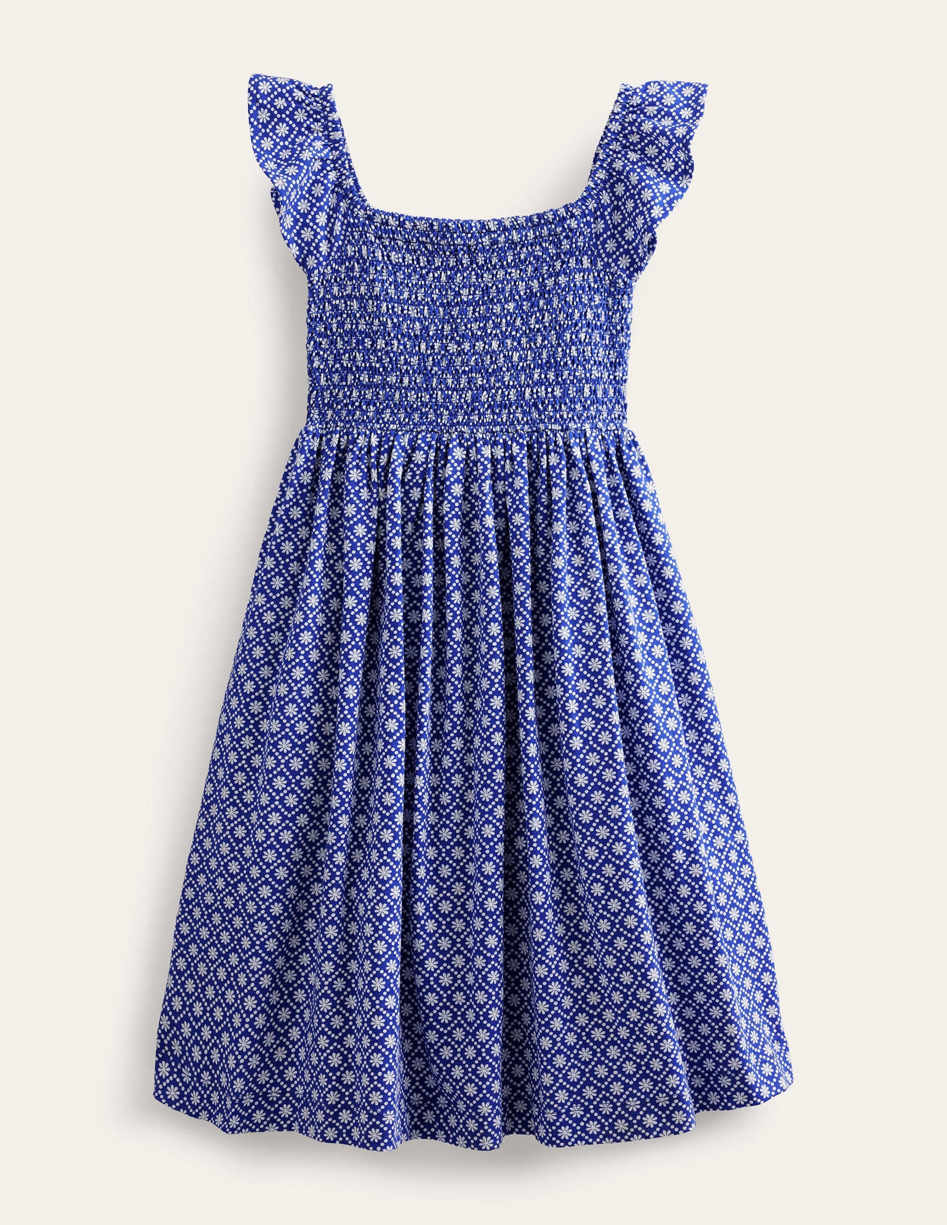 Gerafftes Jerseykleid-Blau, Gänseblümchen-2