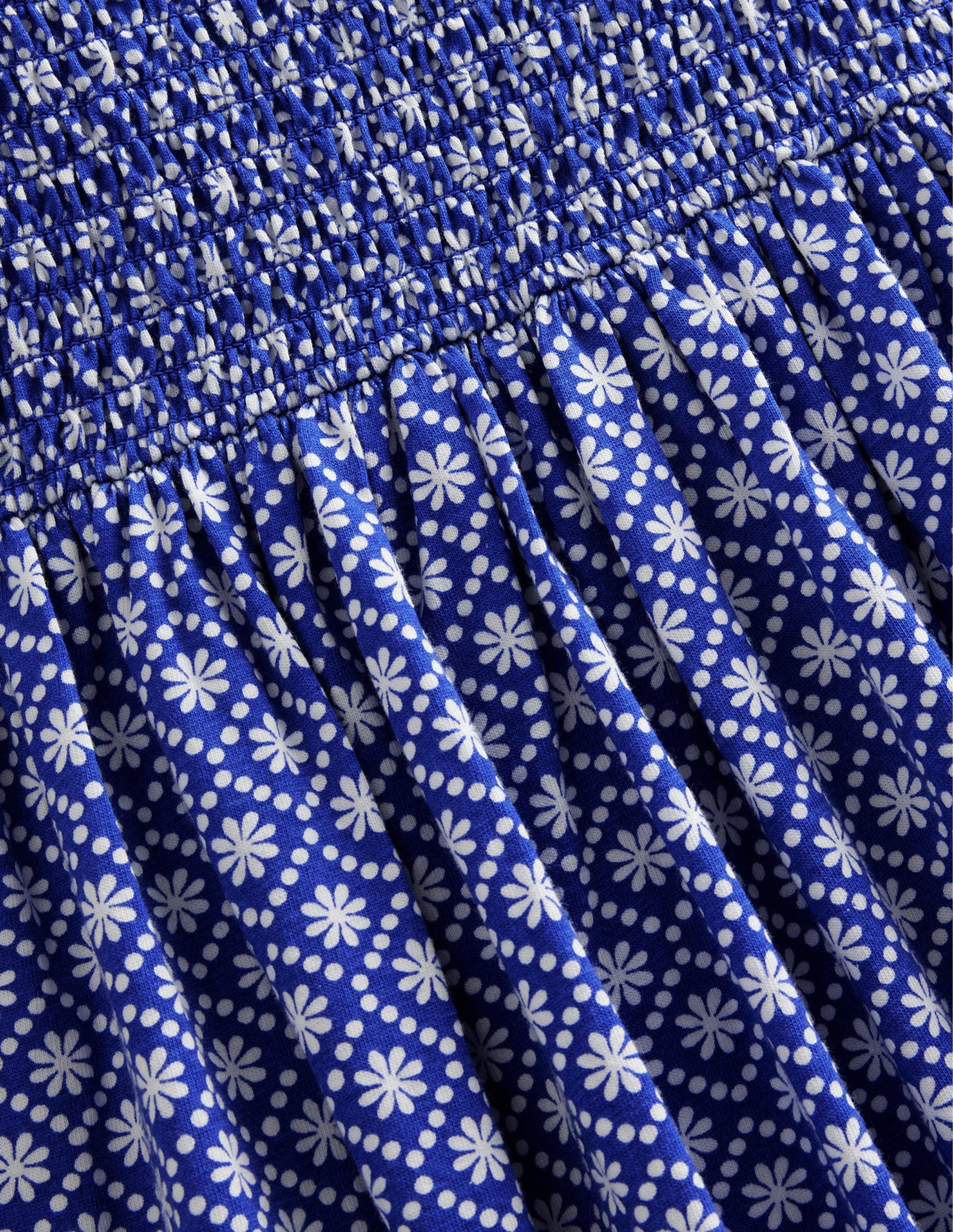 Gerafftes Jerseykleid-Blau, Gänseblümchen-3