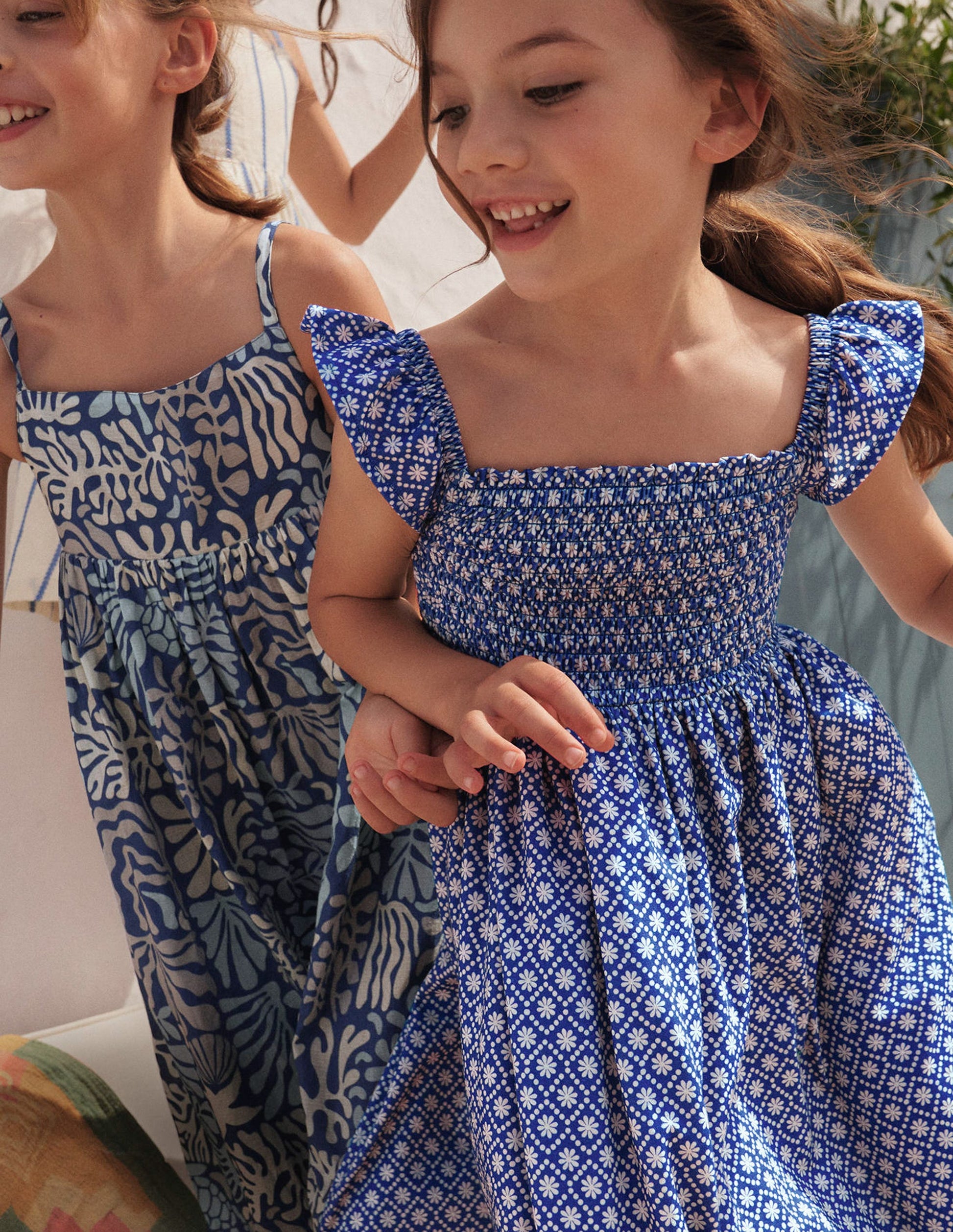 Gerafftes Jerseykleid-Blau, Gänseblümchen-4