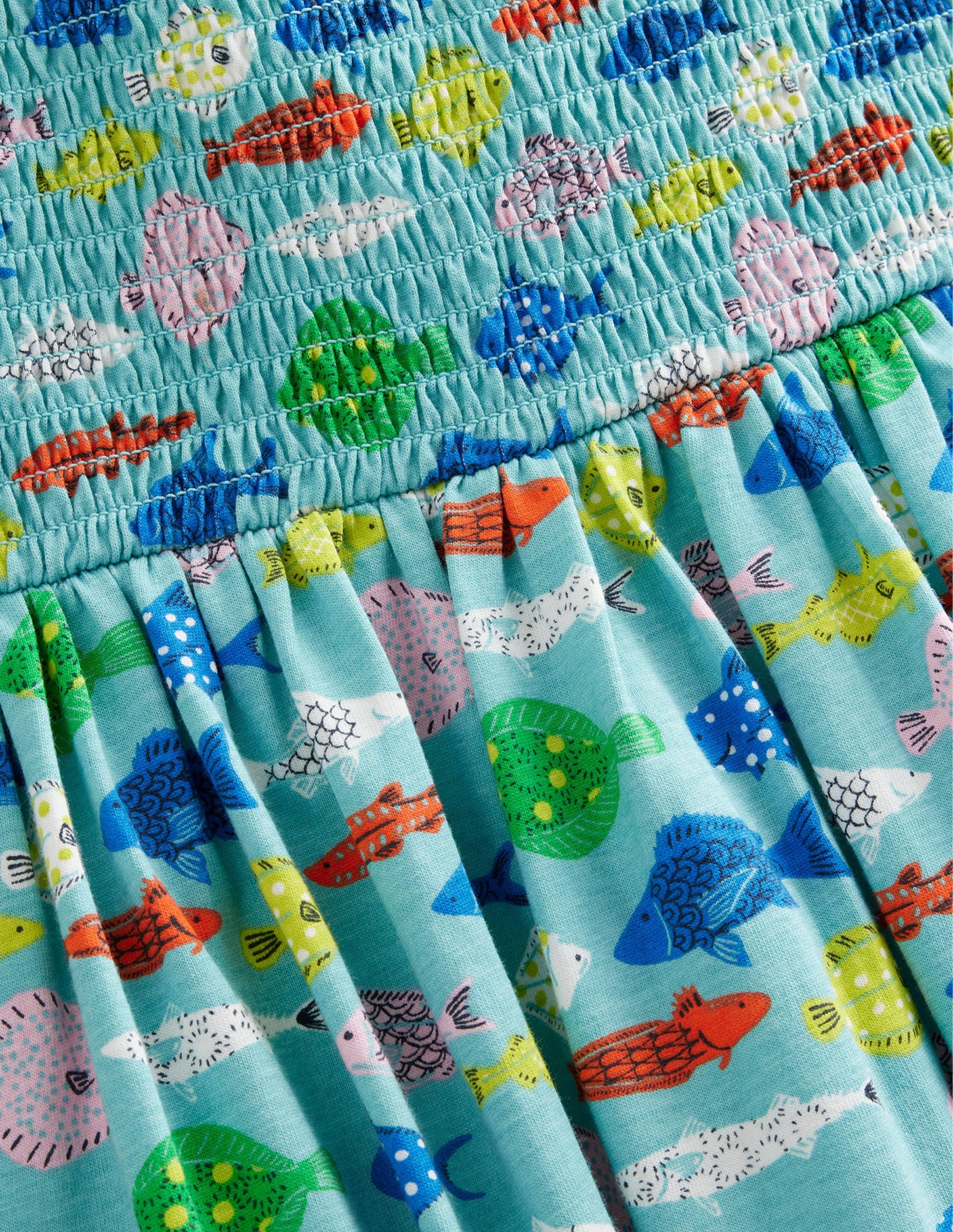 Gerafftes Jerseykleid-Meerblau, Fische - Image 3
