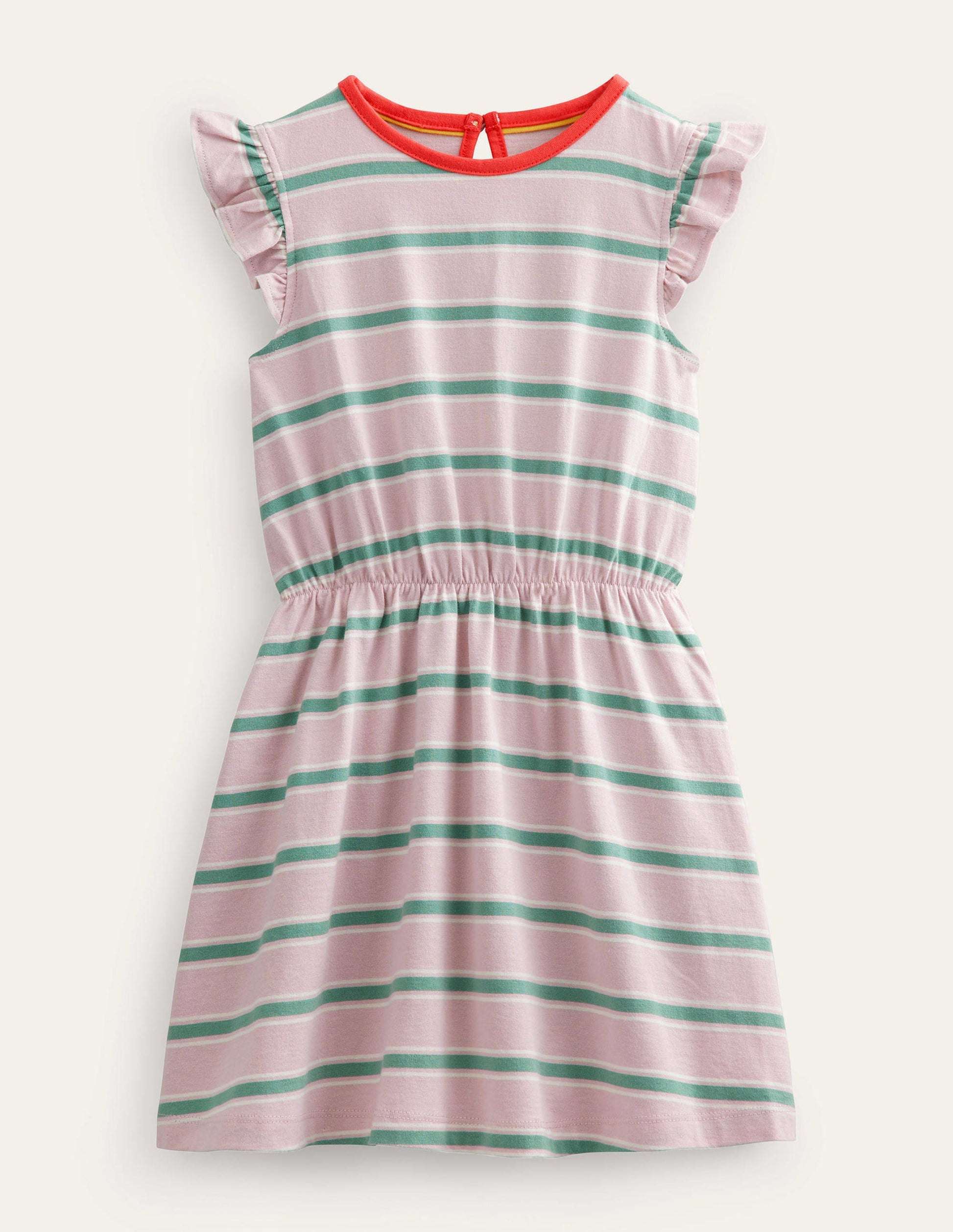 Frill Sleeve Jersey Dress-French Pink/Csarite Green-1