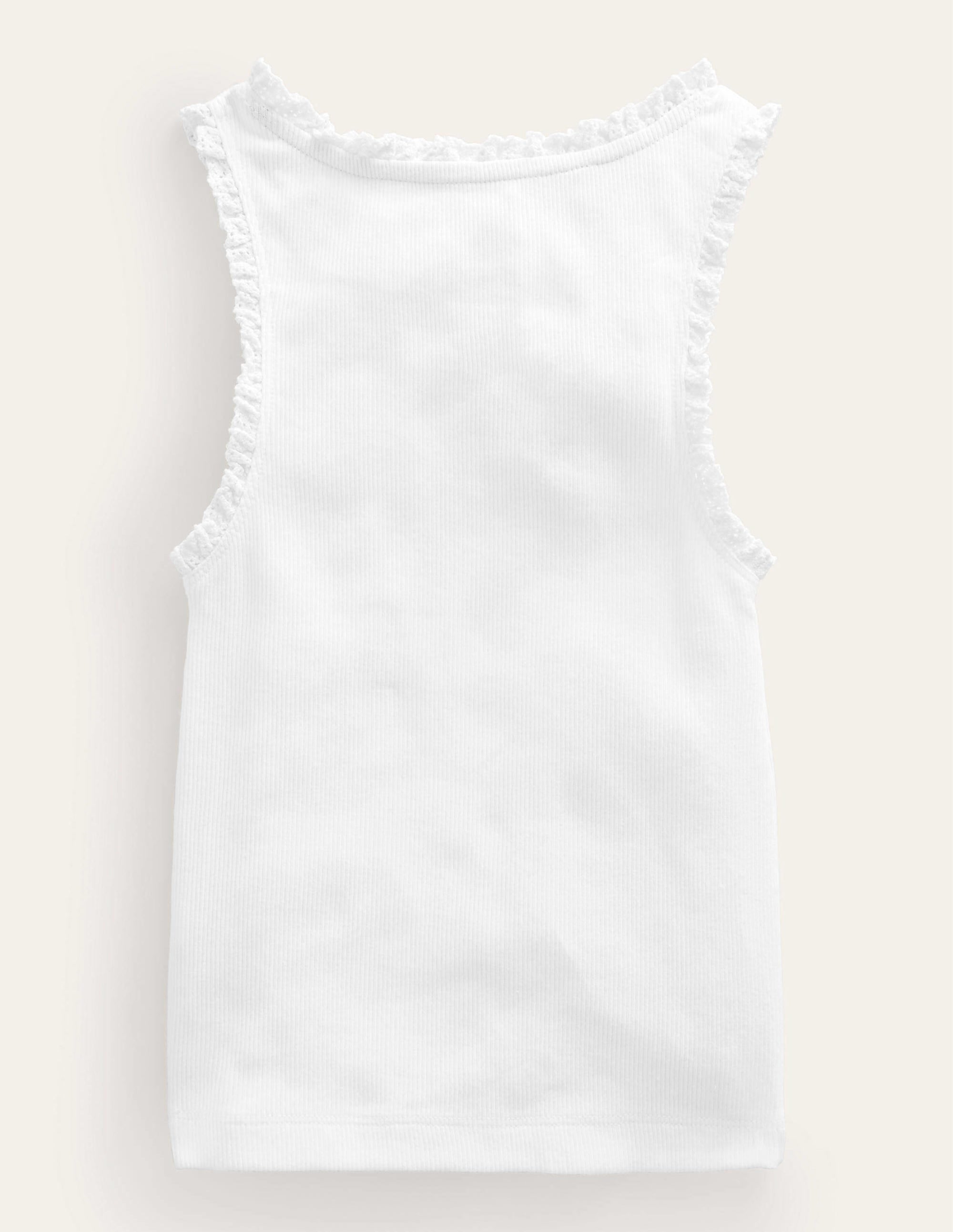 Débardeur côtelé à bordure en dentelle-Blanc - Image 2