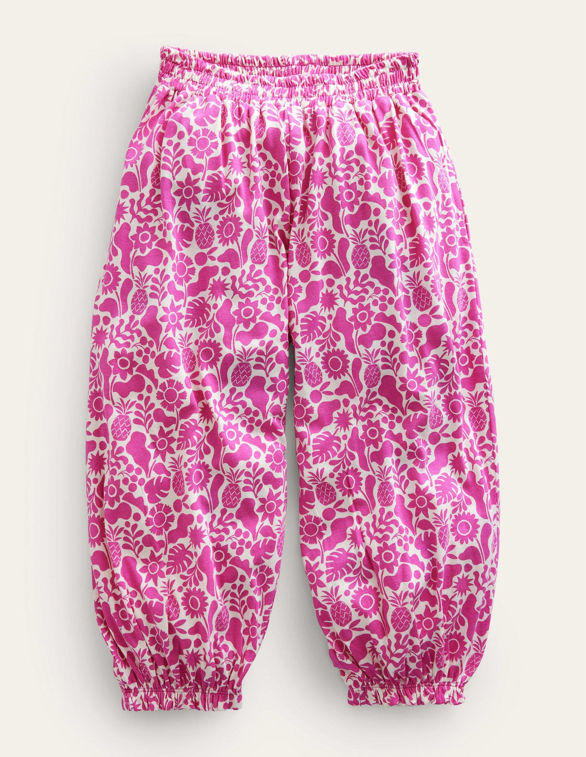 Haremshose aus Jersey-Dunkelpink, Urlaubs-Blumenmuster-1