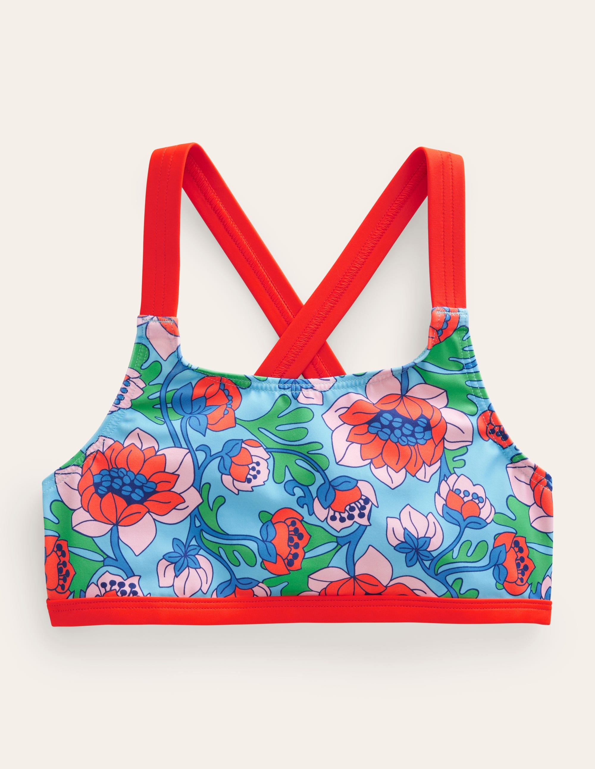 Haut de bikini à dos croisé-Motif floral Spring Time coquelicot rouge - Image 1