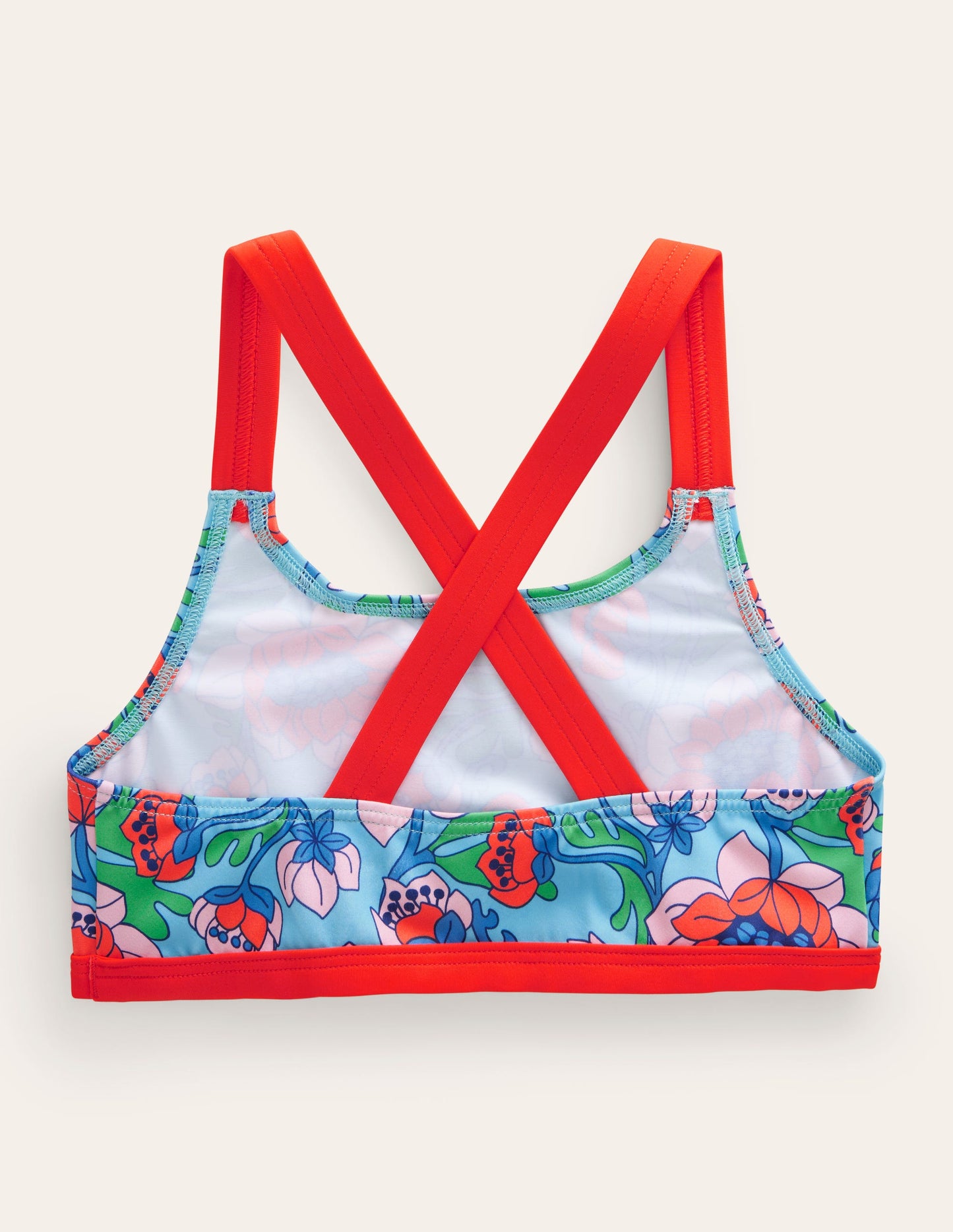 Cross Back Bikini Top-Red Poppy Spring Time Floral