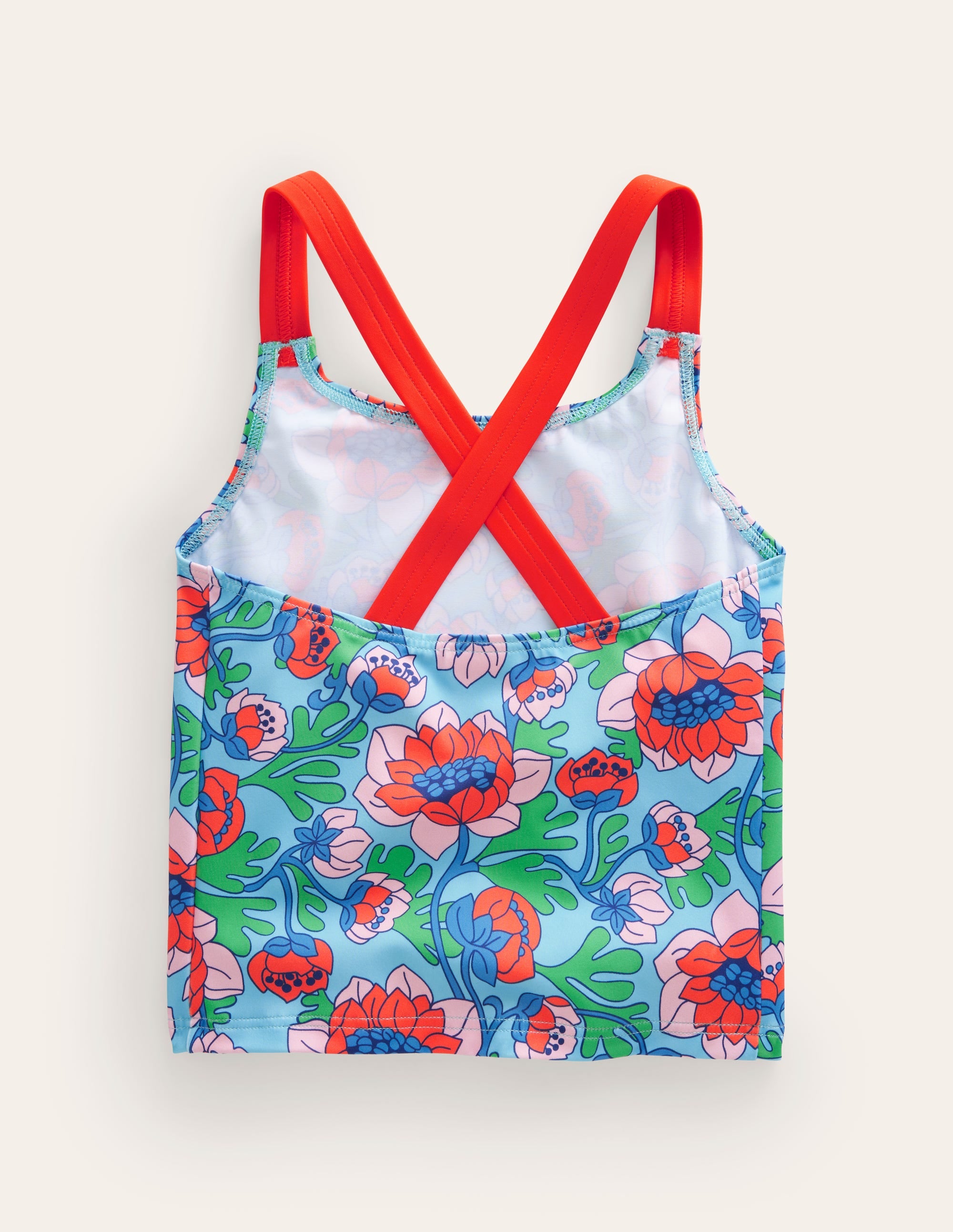 Cross Back Tankini Top-Red Poppy Spring Time Floral - Image 2